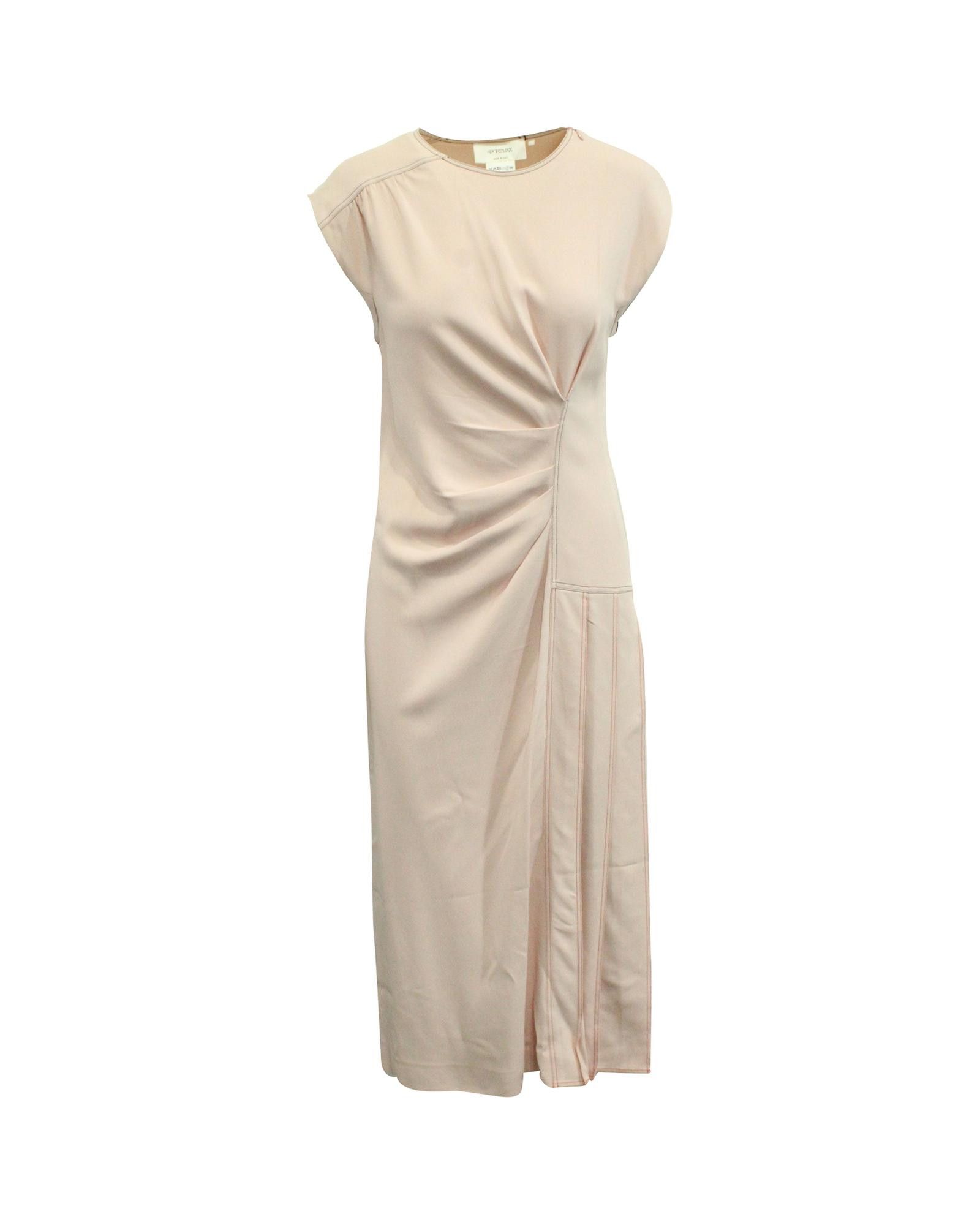 image of Sportmax Pleated Midi Dress In Pink Viscose in Pastel Pink, Women's (Size Medium)