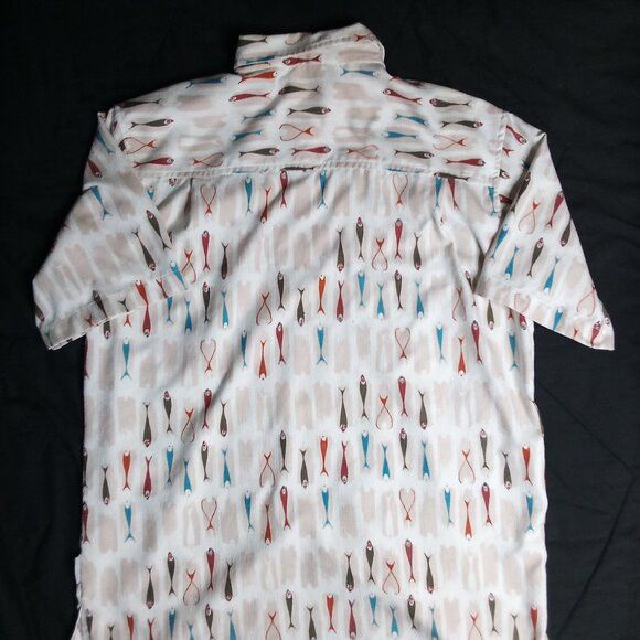 Vintage Da Vinci Fish Pattern Polyester Disco Shirt