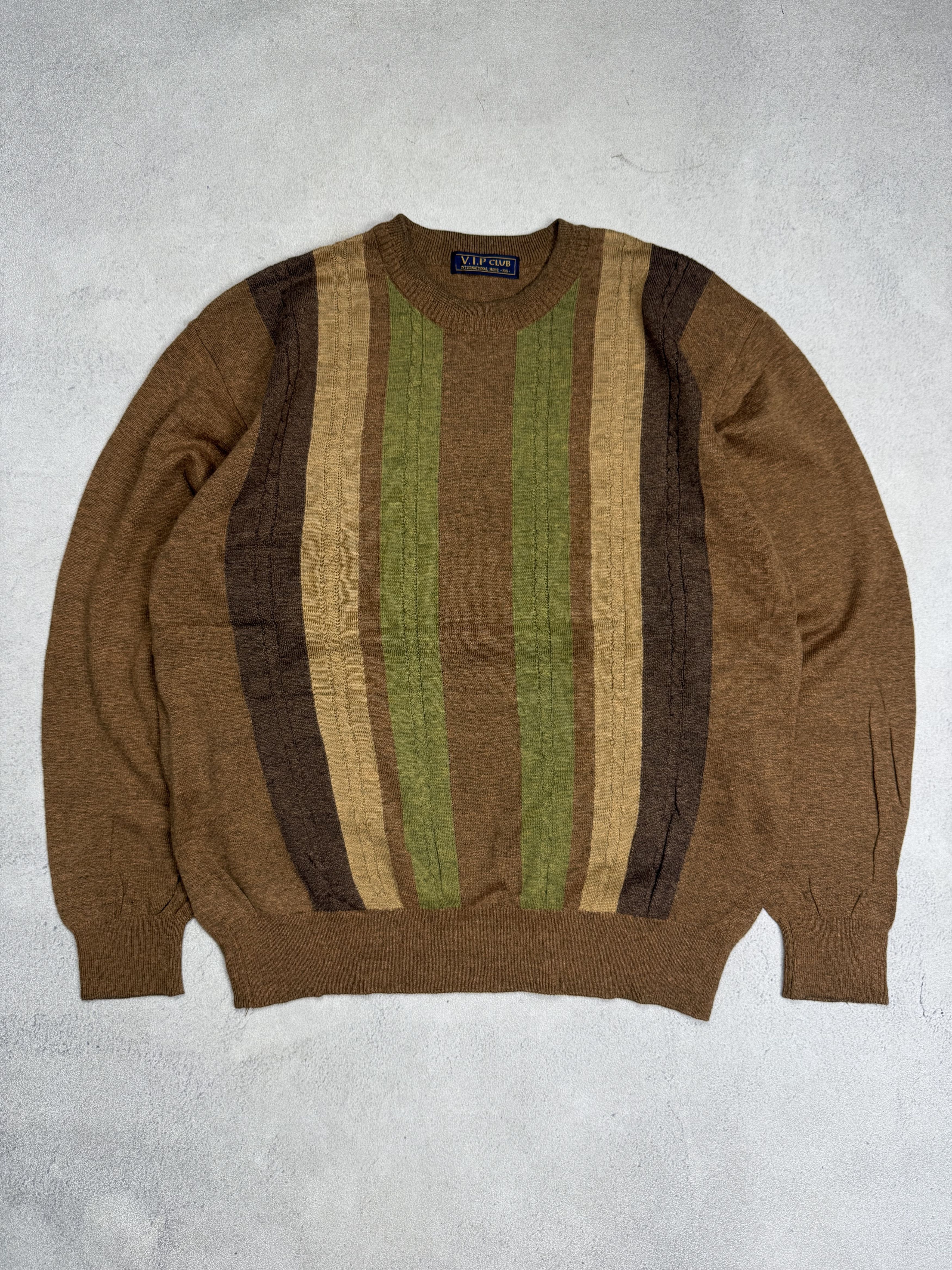 Vintage Vintage 90s V.I.P Club Brown Cable Knit Sweater Size US S / EU 44-46 / 1 - 1 Thumbnail