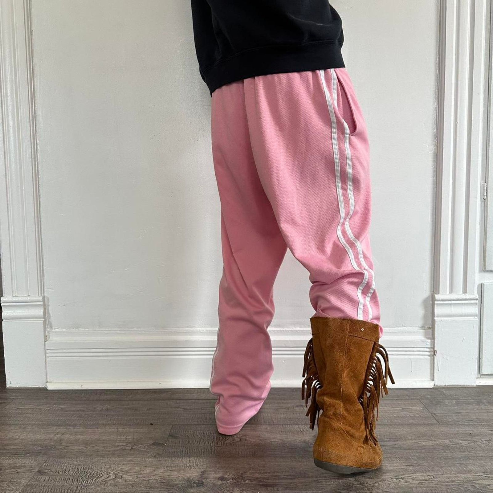 Vintage Vintage Baggy Striped Gum Pink Striped Track Pants Sweats Size 34" / US 12 / IT 48 - 3 Thumbnail
