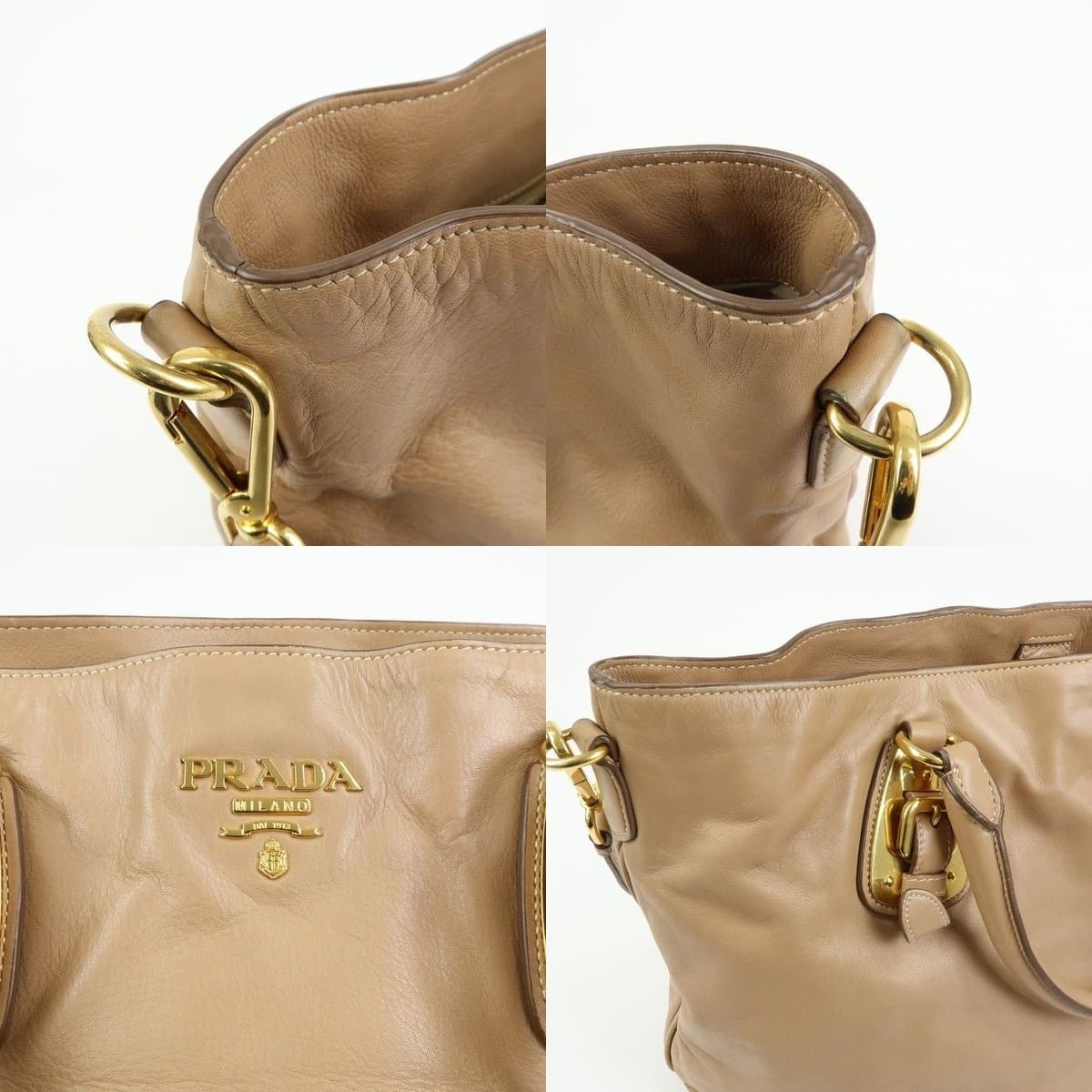 Prada Prada Soft Calf Leather Shoulder Bag Tan Size ONE SIZE - 6 Thumbnail