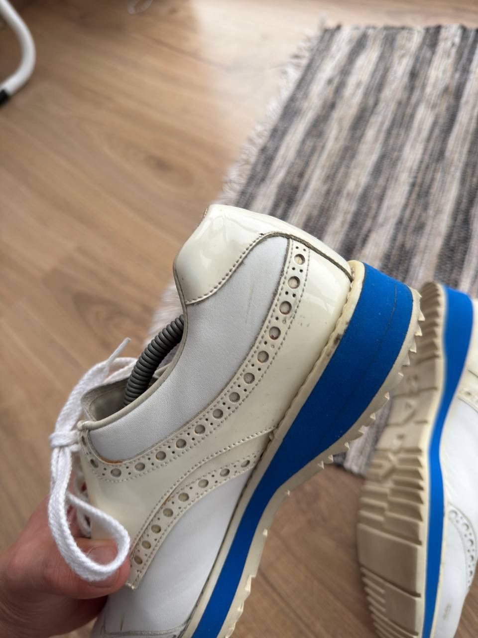 Prada PRADA WOOMEN’S WHITE LEATHER WINGTIP LACE UP OXFORD SHOES Size US 7.5 / IT 37.5 - 8 Thumbnail