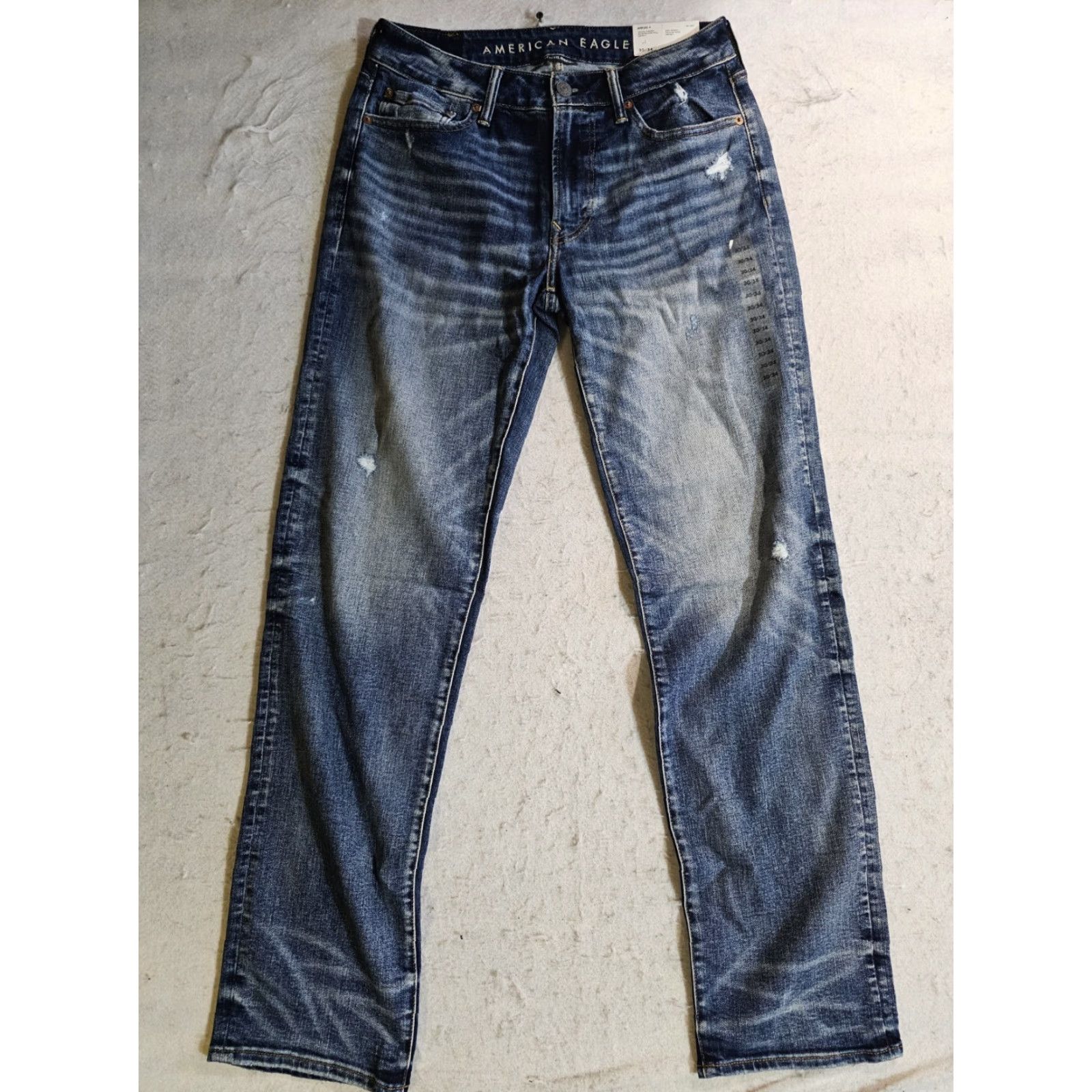 American Eagle Outfitters VINTAGE NWT American Eagle Airflex+ Original Straight Destroyed Dark Denim Jeans 30x34 Mens Size US 30 / EU 46 - 3 Thumbnail