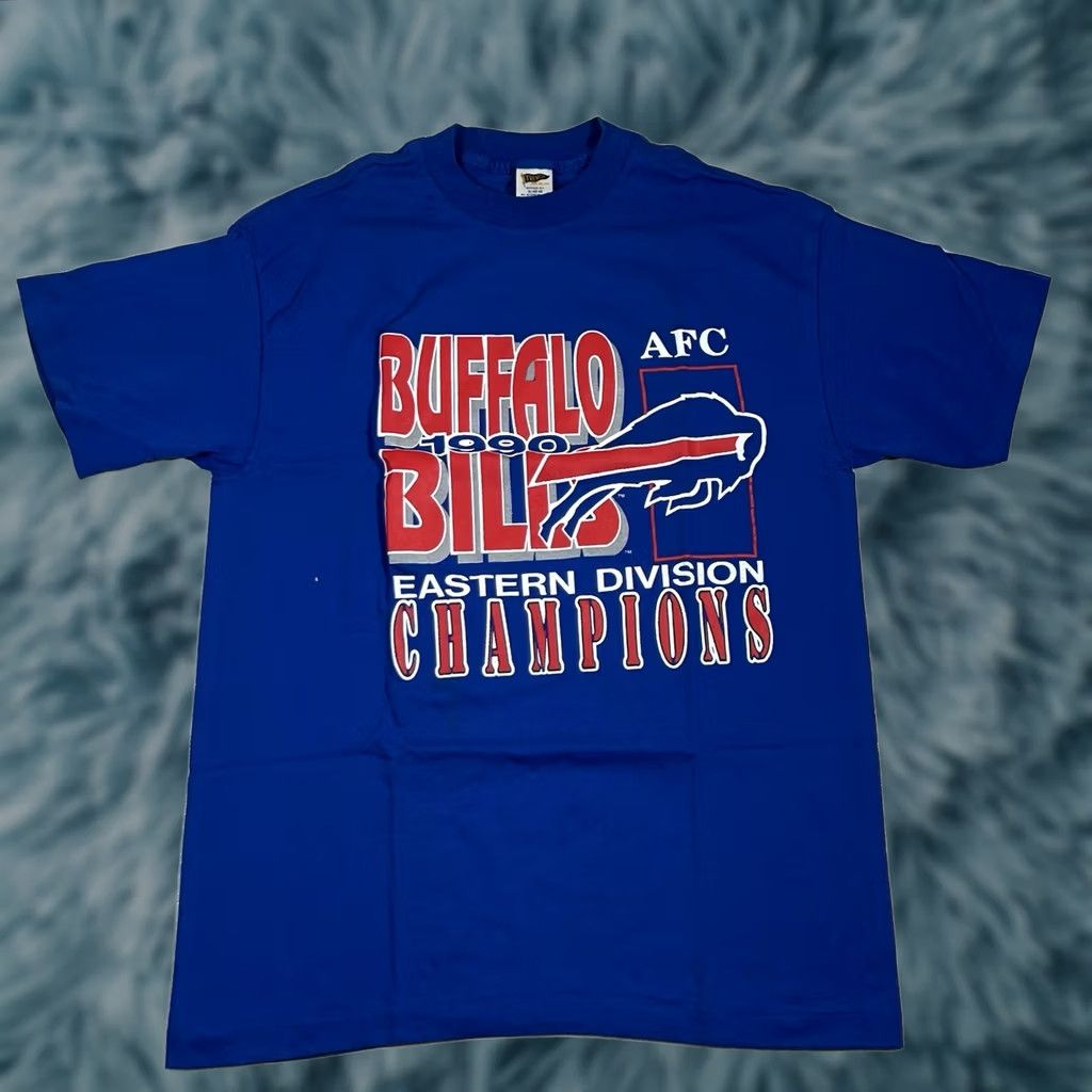 NFL VINTAGE Trench Buffalo Bills 1990 AFC Championship Tshirt XL Men Blue Football NFL Shirt Size US XL / EU 56 / 4 - 1 Thumbnail