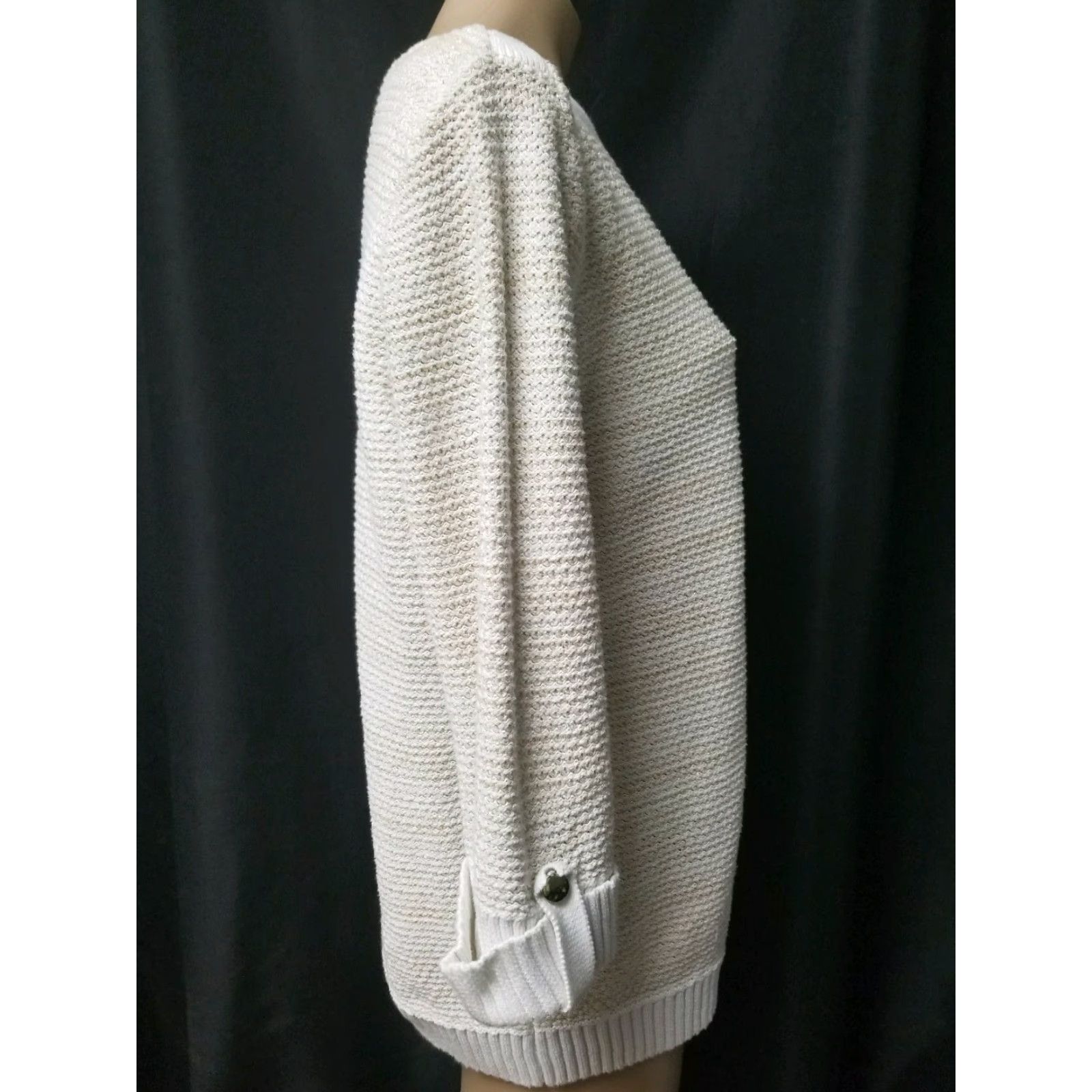 Vintage Karen Scott Knit Pullover Sweater XL Ivory Beige Metallic Gold Threading Women, Cable Knit, Casual Size XL / US 12-14 / IT 48-50 - 5 Thumbnail