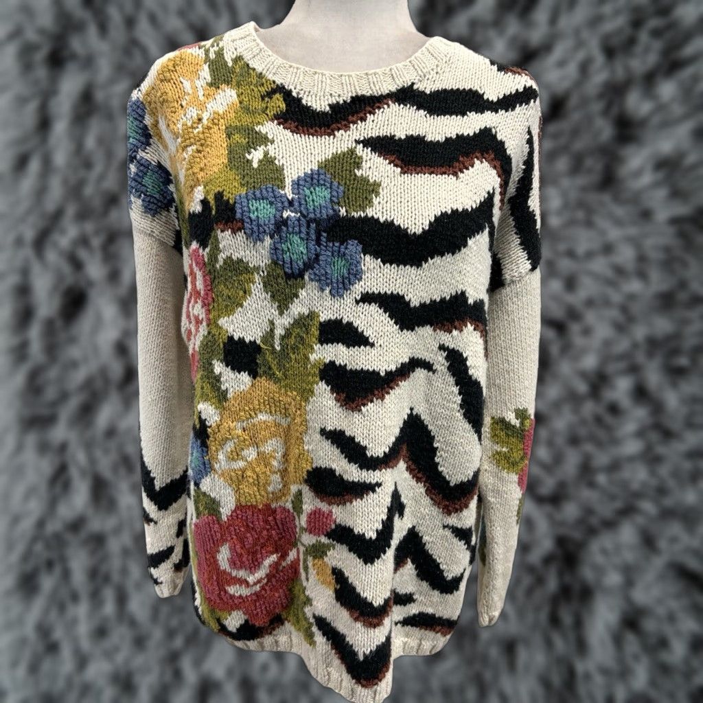 Vintage Vtg The Limited Hand Knit Sweater Size Small Women’s Floral Zebra Animal Print 90s Size S / US 4 / IT 40 - 1 Thumbnail