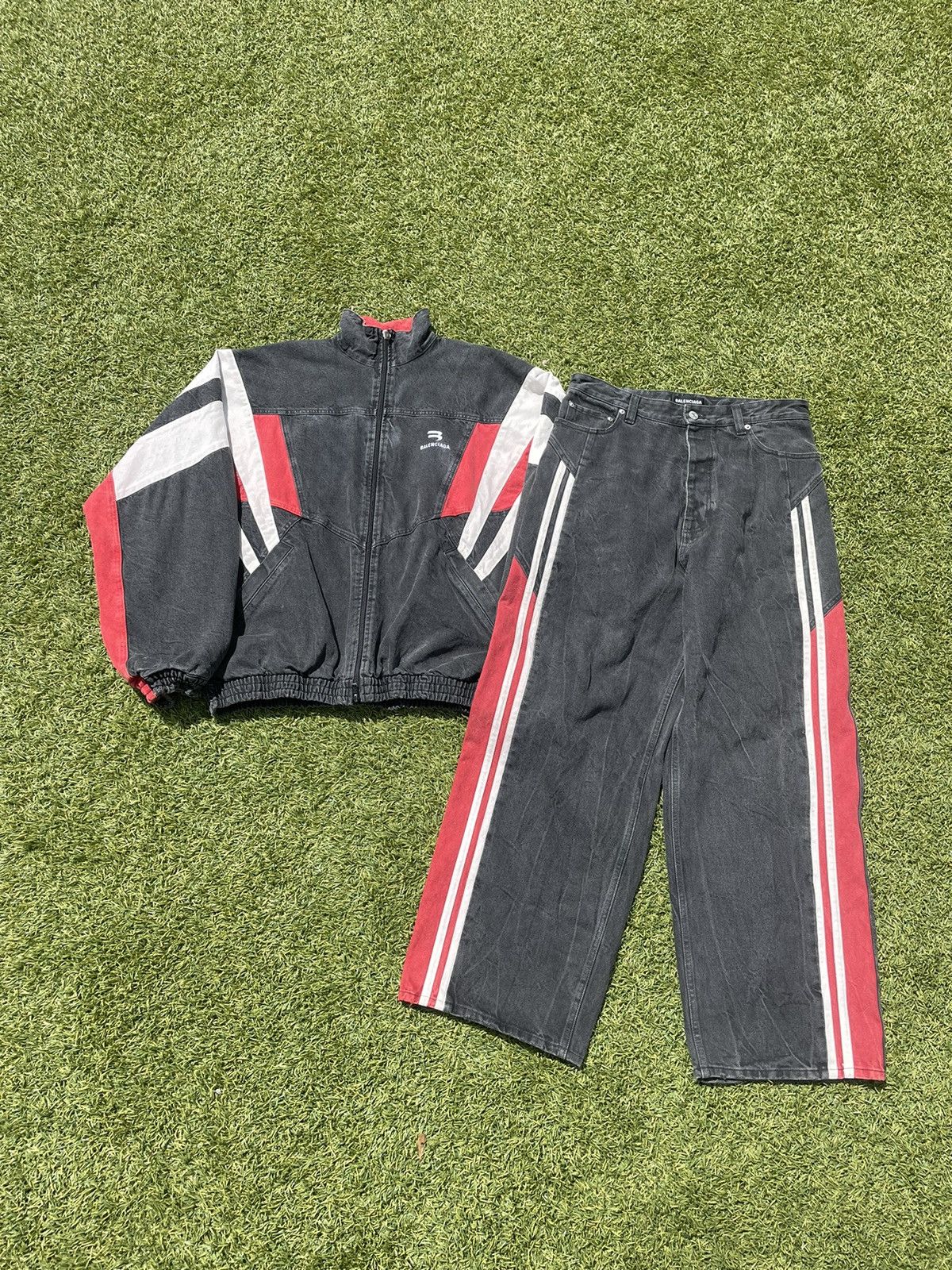 Balenciaga SS21 Balenciaga Sporty B Denim Track Set Size US 31 - 1 Thumbnail