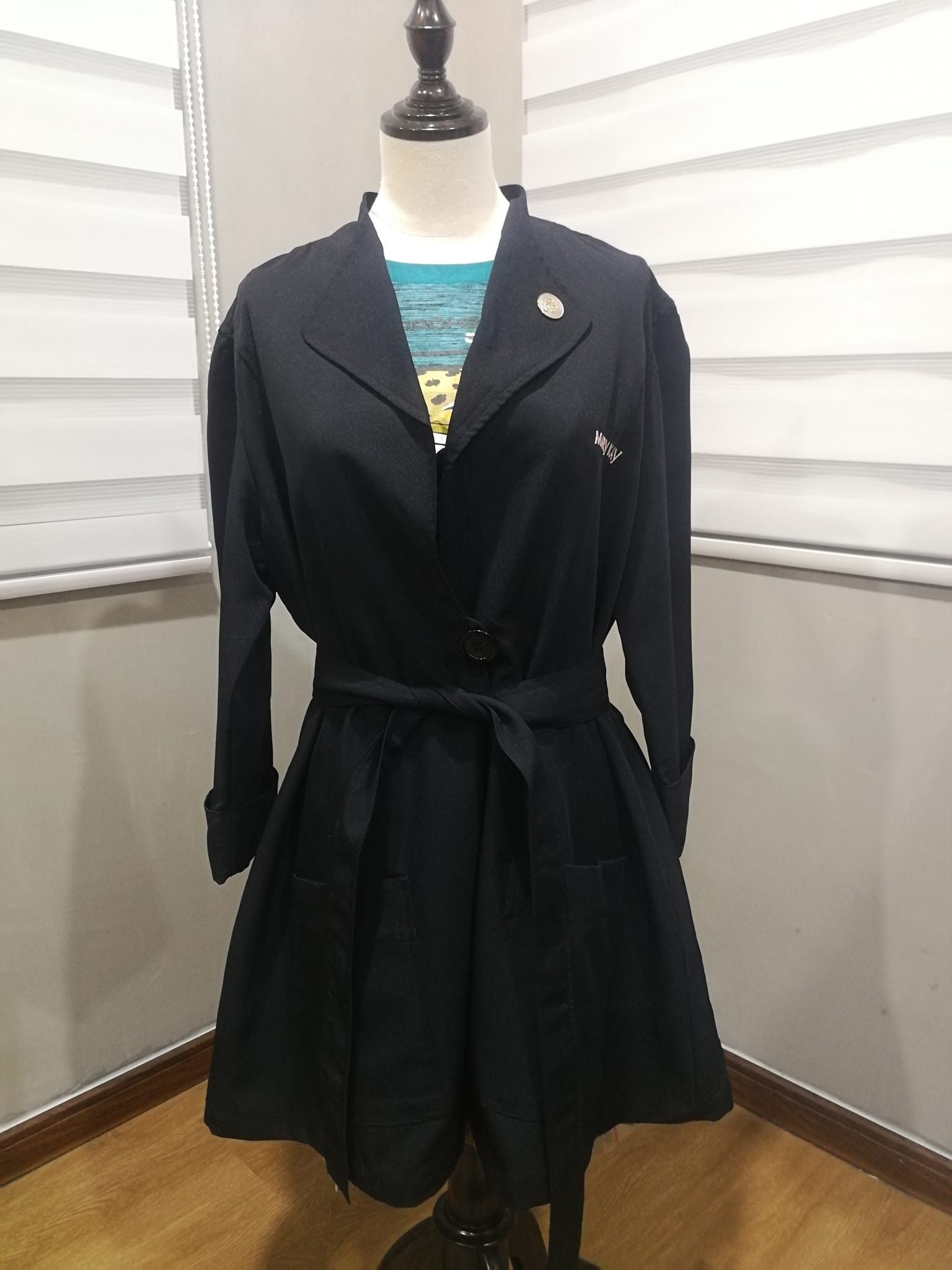 Designer MARY KAY black trench jacket L Size L / US 10 / IT 46 - 1 Thumbnail