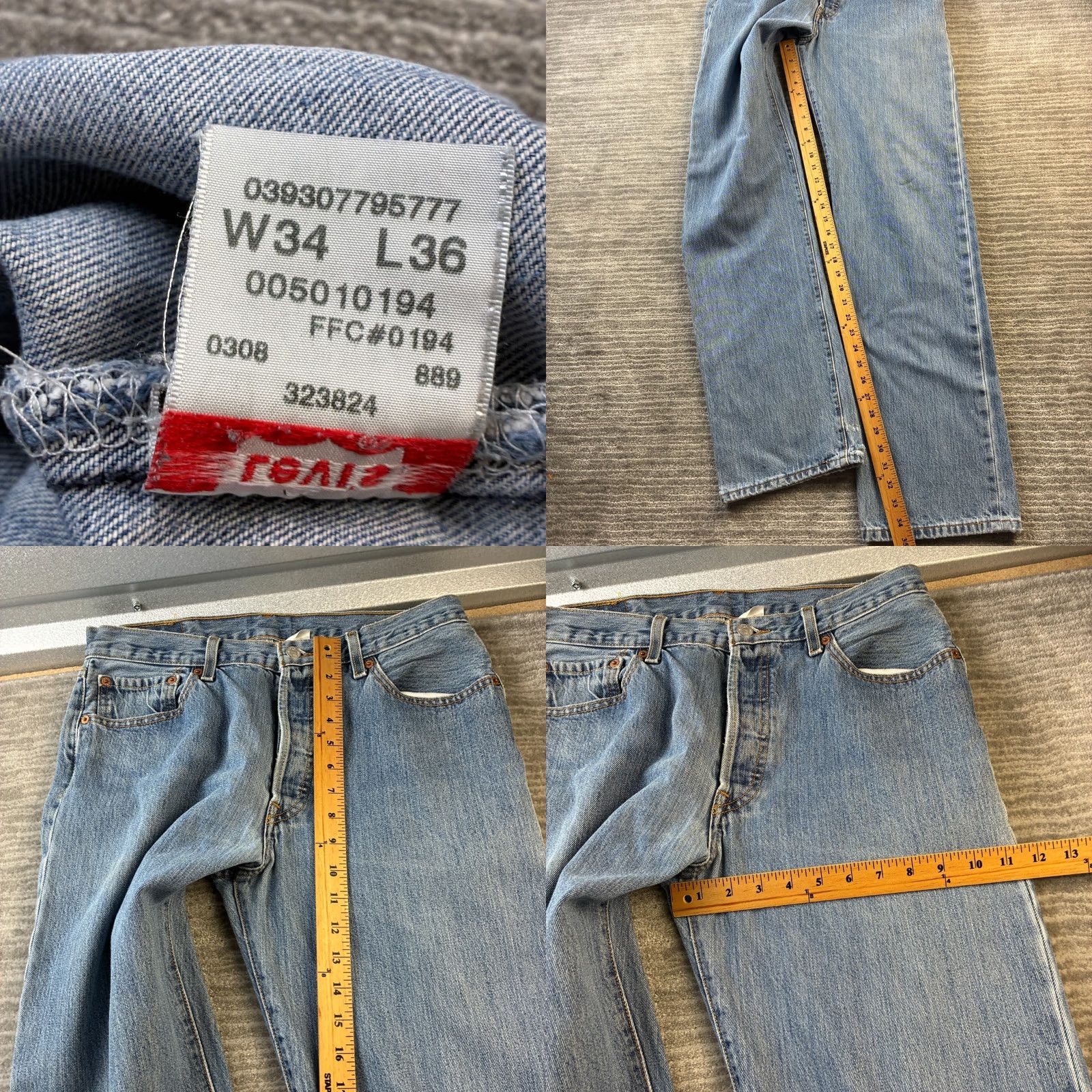 Levi's VINTAGE Levi's 501 Jeans Mens 34x36 Blue Denim Distressed 90s Regular 5-Pocket Size US 34 / EU 50 - 8 Thumbnail
