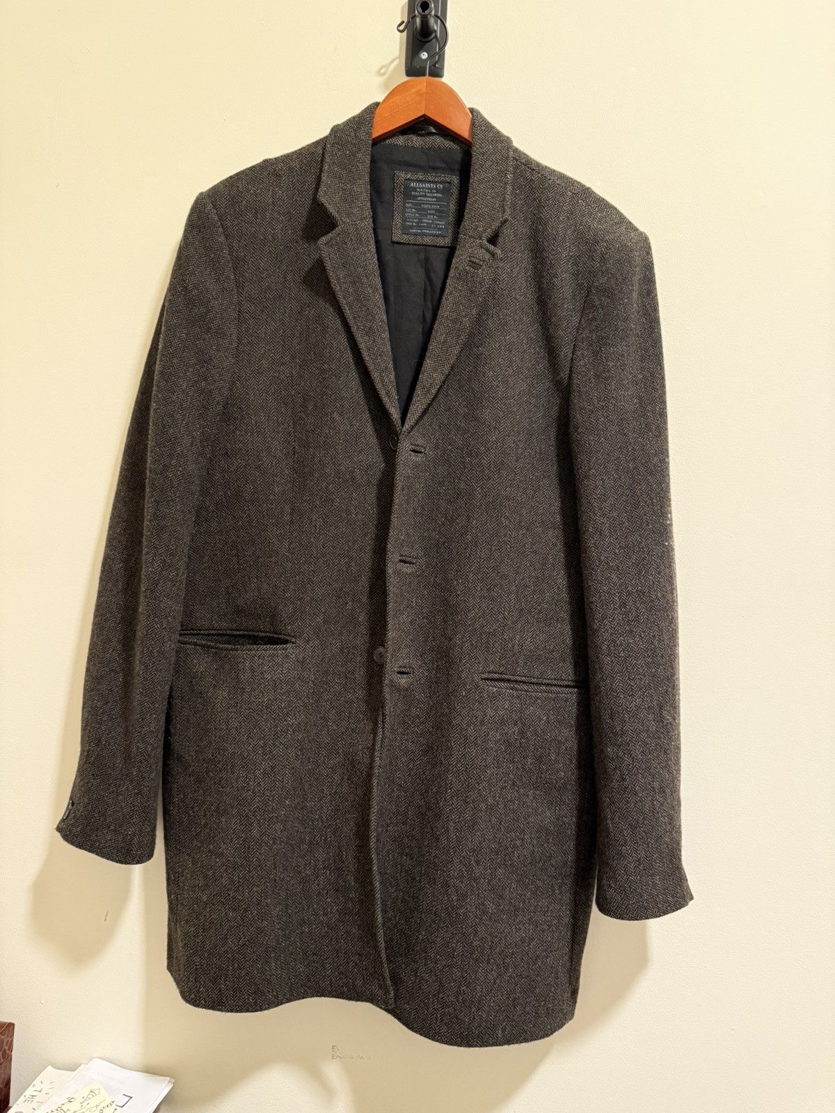 Allsaints AllSaints Pitch Coat — Charcoal Herringbone | Size 44 (XL) Size US XL / EU 56 / 4 - 1 Thumbnail