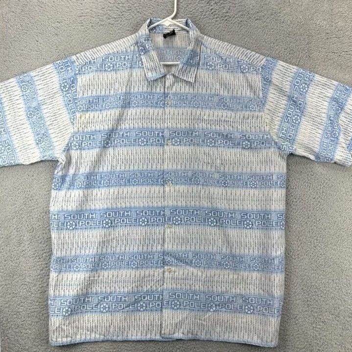 Southpole Southpole Button Down Shirt Adult 2XL Blue Graphic Print Baggy Pocket Y2K Mens Size US XXL / EU 58 / 5 - 2 Thumbnail