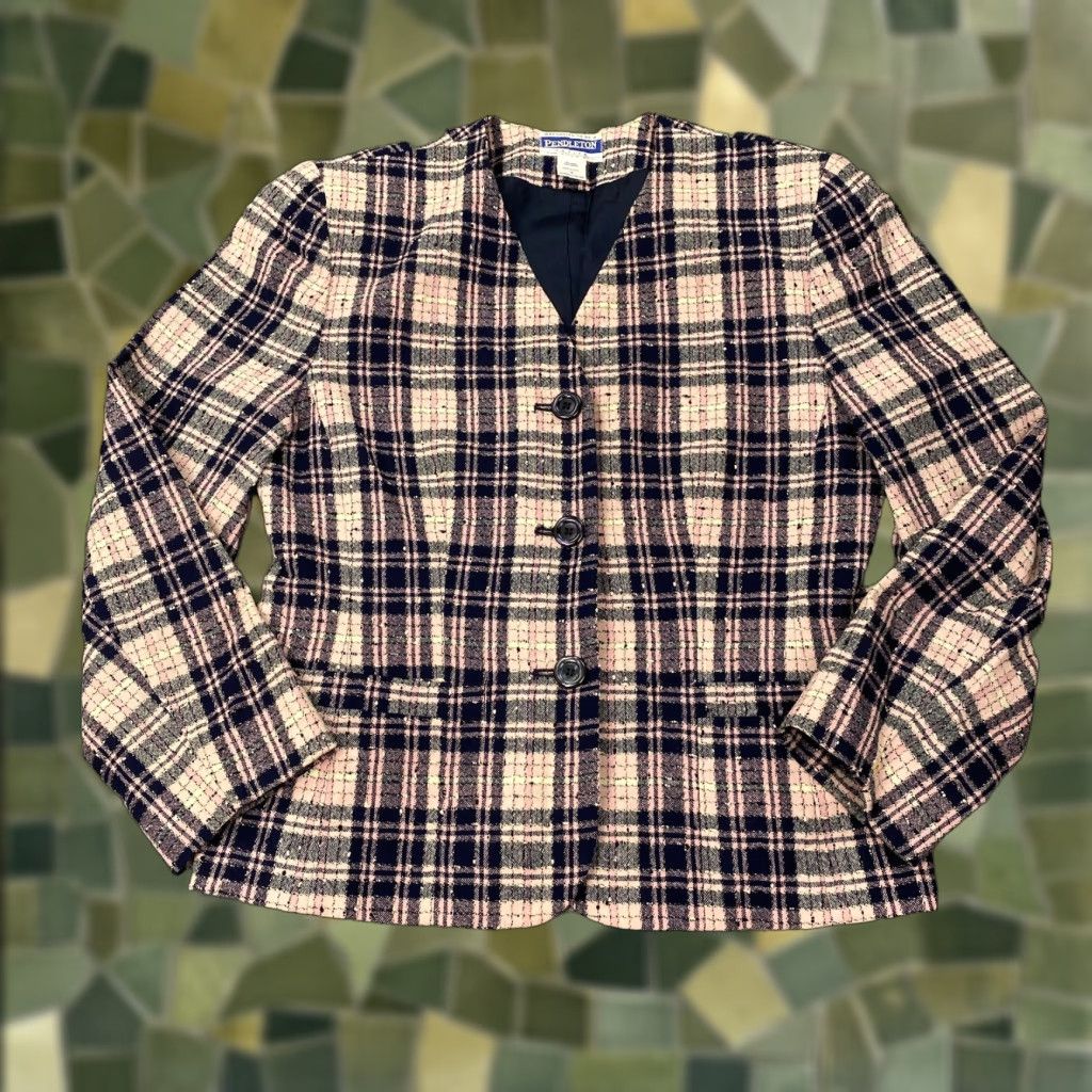 Pendleton VINTAGE Pendleton Blazer Womens 8 Petite Plaid Wool 3 Button Blue 90s Business Womens Size M / US 6-8 / IT 42-44 - 1 Thumbnail
