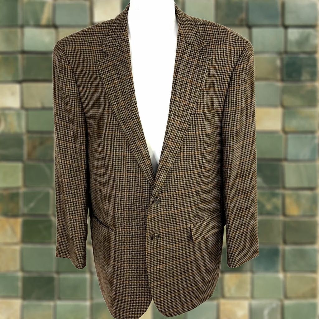 Chaps Chaps Sport Coat Jacket Mens 44L Houndstooth Brown 100% Lambswool Button Single-Breasted Notch Lapel Wool Coat Size US S / EU 44-46 / 1 - 1 Thumbnail