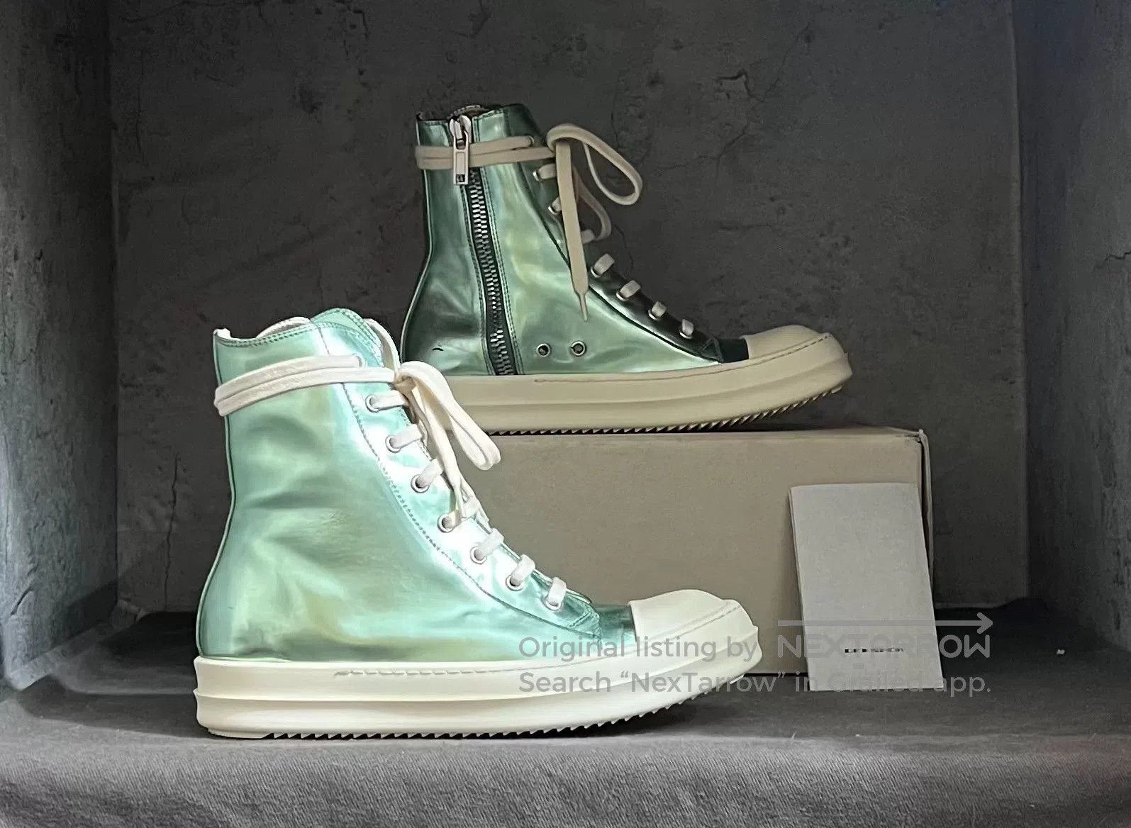 Rick Owens rick owens green mirrored sneaker high. Size US 6.5 / EU 39-40 - 4 Thumbnail