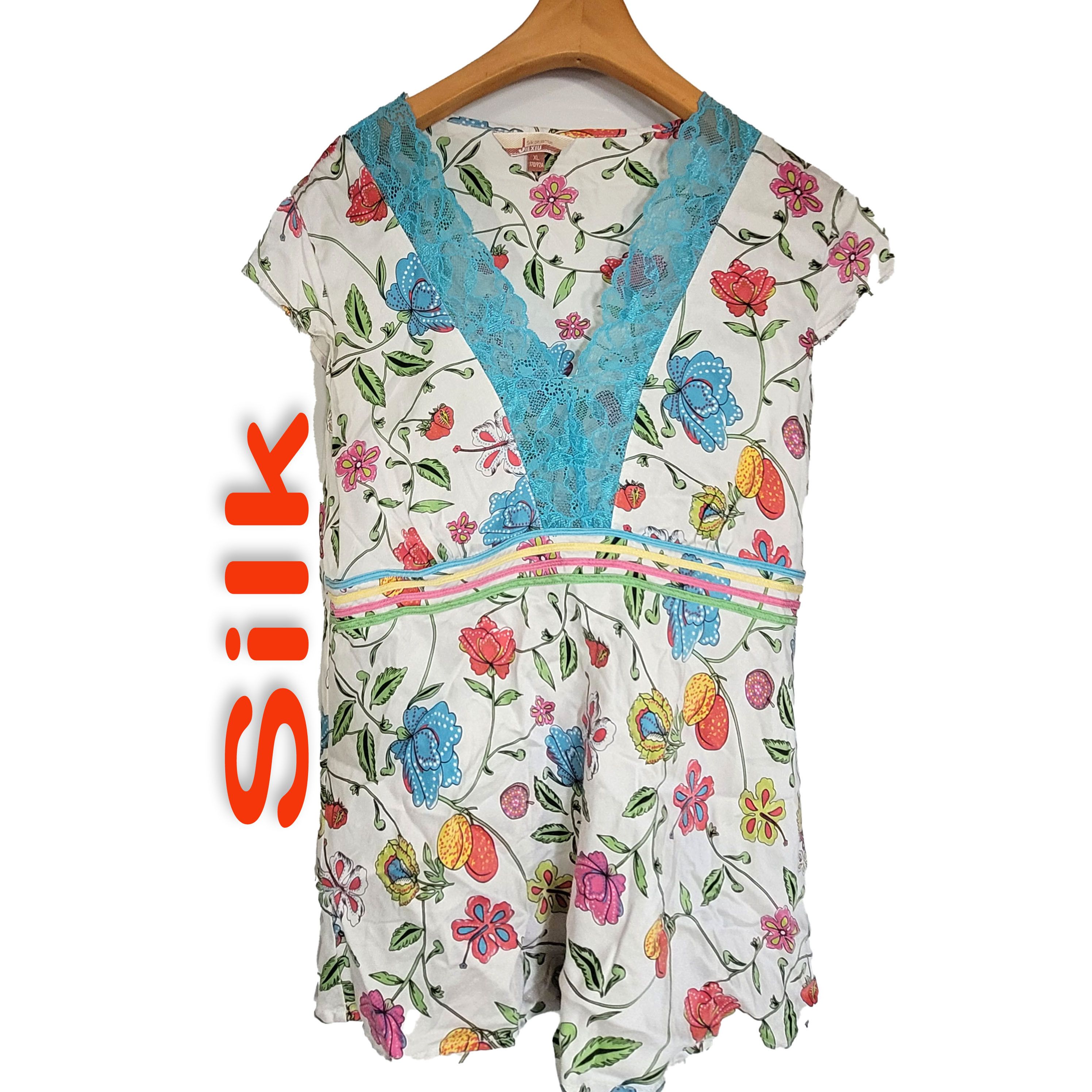 Other Women's 100% Silk Size L Short Sleeve Top Shirt SDK394 Size L / US 10 / IT 46 - 1 Thumbnail