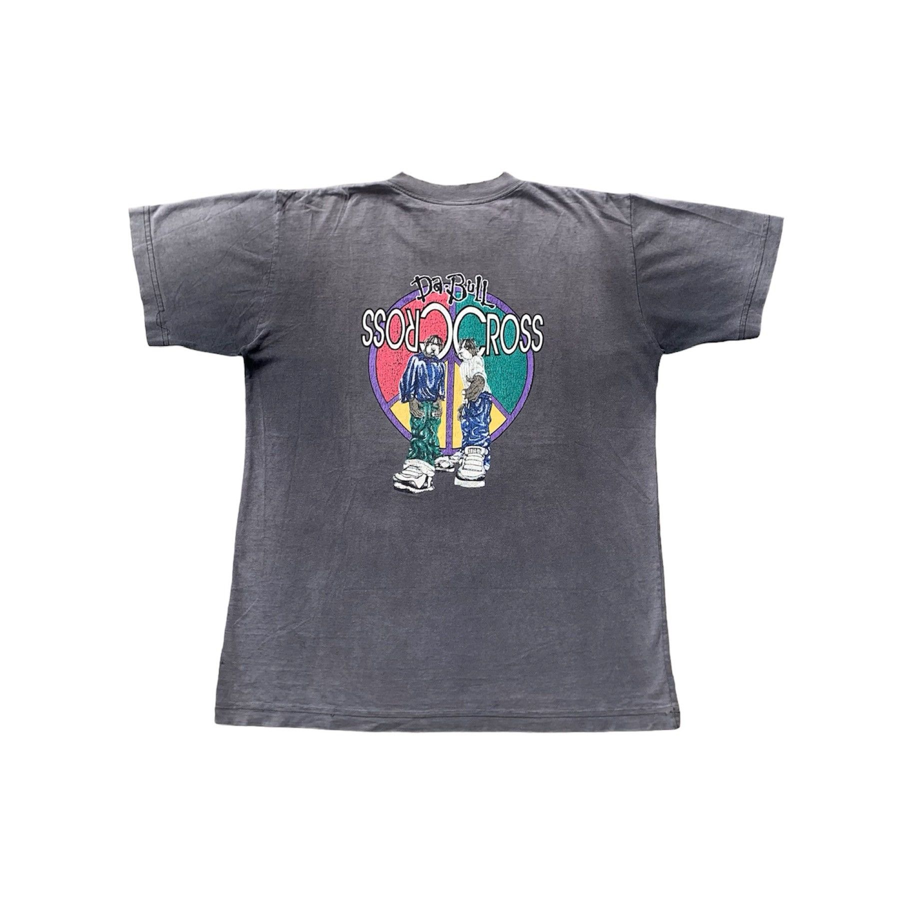 image of Thrashed Cross Colours Hip Hop Sun Faded Tshirt in Faded Black, Men's (Size Large)