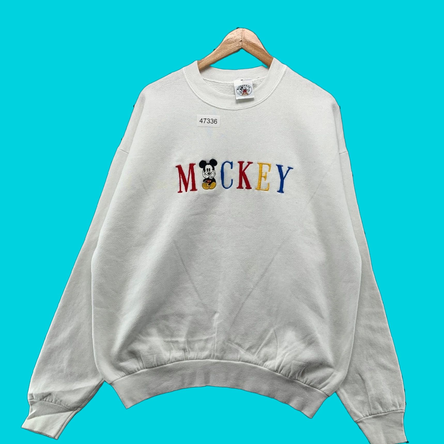 Disney VINTAGE Disney Mickey Co Sweatshirt Mens XL White Fleece Embroidered USA Size US XL / EU 56 / 4 - 1 Thumbnail