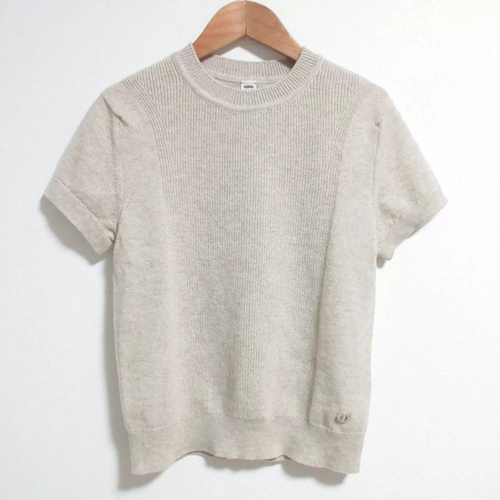 Hermes Hermes Beige Cashmere Short Sleeve Sweater Size S / US 4 / IT 40 - 1 Thumbnail