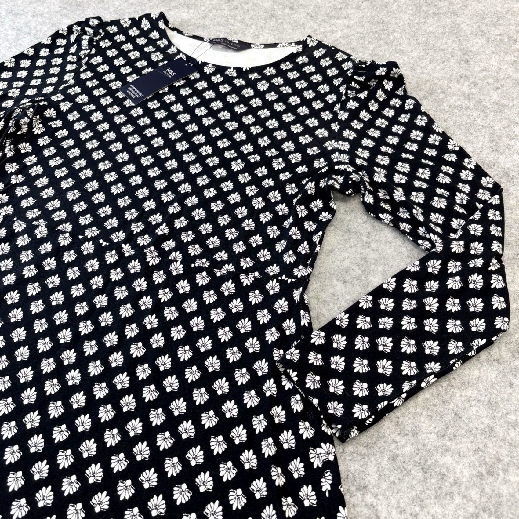Marks & Spencer VINTAGE? no — M&S Dress UK12 Women’s Long Sleeve Patterned Black White Mix BNWT BS? Size XL / US 12-14 / IT 48-50 - 3 Thumbnail