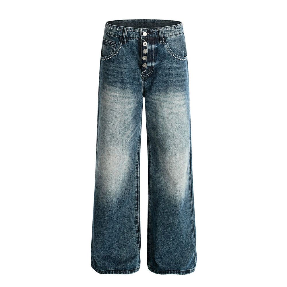 Jean Men's American high street loose contrast color washed jeans Size US 32 / EU 48 - 1 Thumbnail