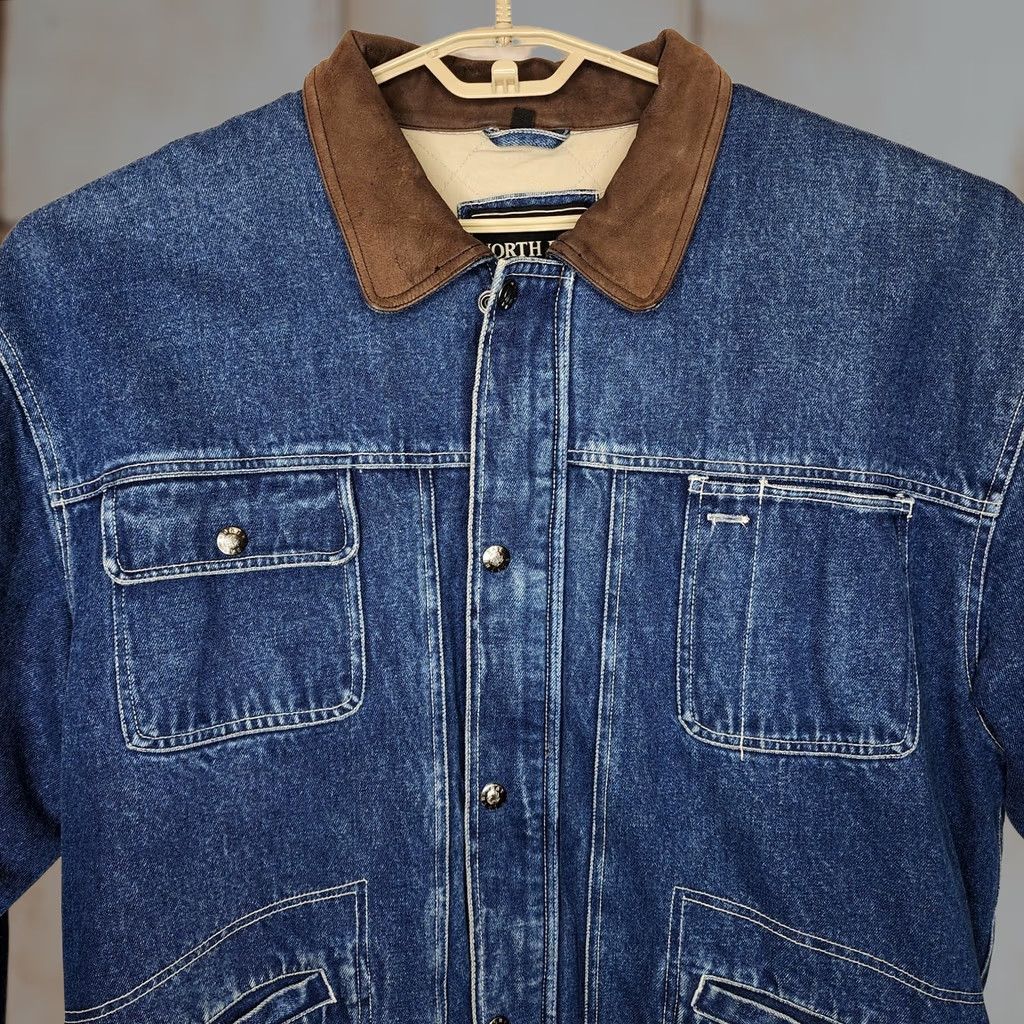 Denime VINTAGE North Bay Denim Chore Jacket Mens 2XL Quilted Workwear Leather Collar Jacket Size US XXL / EU 58 / 5 - 1 Thumbnail