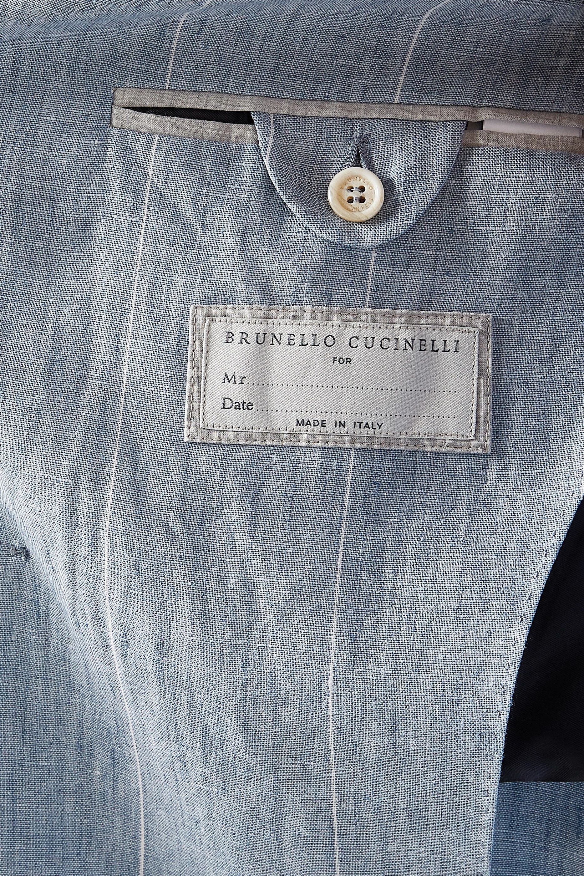 Brunello Cucinelli o1y0526 Double-breasted Blazer in Sky Blue/White Size US L / EU 52-54 / 3 - 3 Thumbnail