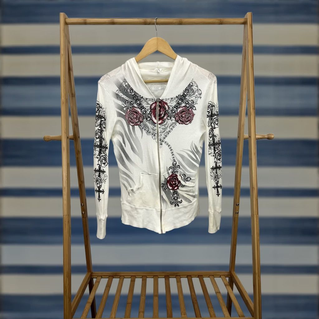 Vintage VINTAGE Y2K Rose Rosary Long Sleeve Full Zip Hoodie Women's White Size M Size M / US 6-8 / IT 42-44 - 1 Thumbnail