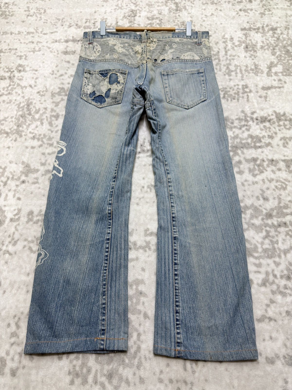 Karakuri Tamashii Tuwamono Japan Dragon Acid Wash Distressed Cropped Denim Size US 33 - 2 Thumbnail