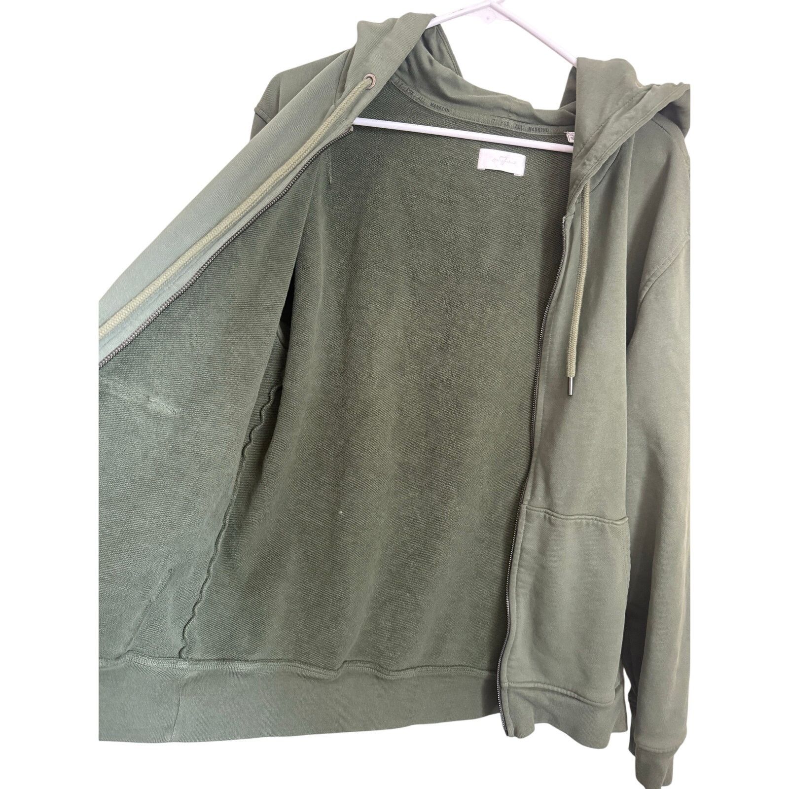 7 For All Mankind 7 For All Mankind Zip Hoodie Olive Green 100% Cotton L Size L / US 10 / IT 46 - 3 Thumbnail