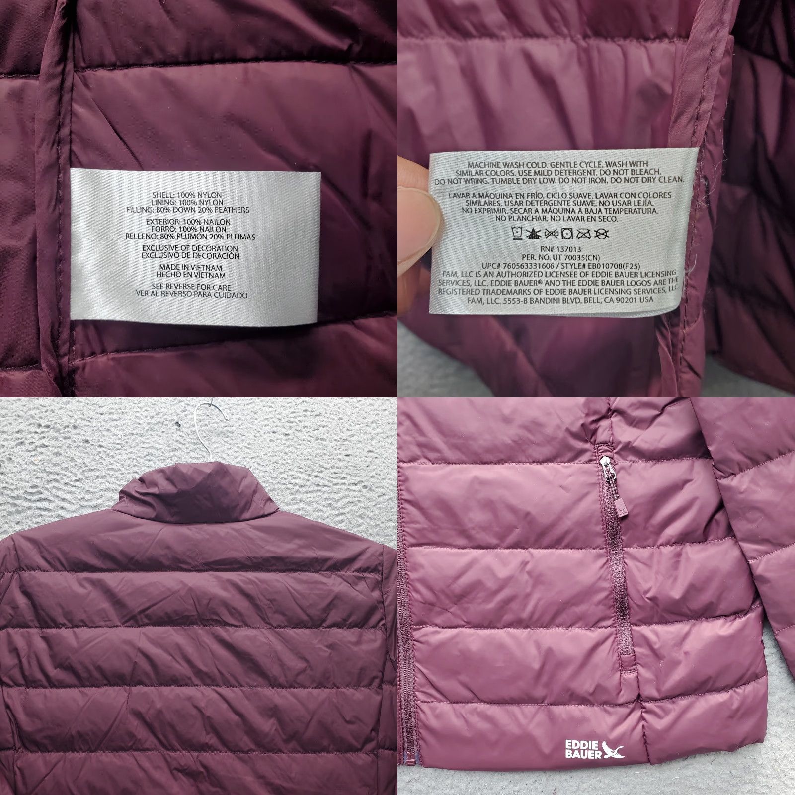 Eddie Bauer Eddie Bauer 650 Down Packable Travel Jacket Women XL Burgundy Lightweight Zip Up Jacket Size XL / US 12-14 / IT 48-50 - 8 Thumbnail