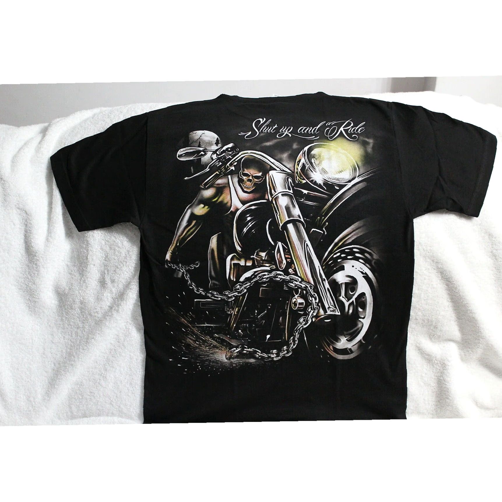 Vintage Skeleton Biker Mens T-Shirt Extra Large XL Shut Up and Ride Size US M / EU 48-50 / 2 - 1 Thumbnail