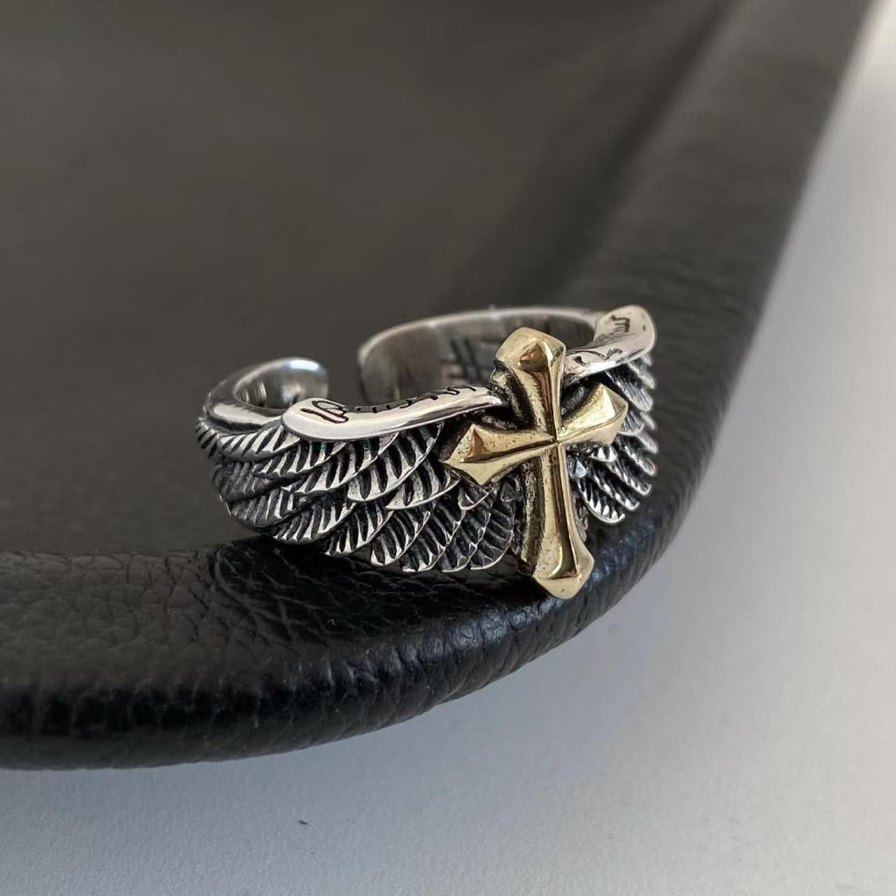 Jewelry Retro Winged Cross Graffiti Open Ring Size ONE SIZE - 2 Thumbnail