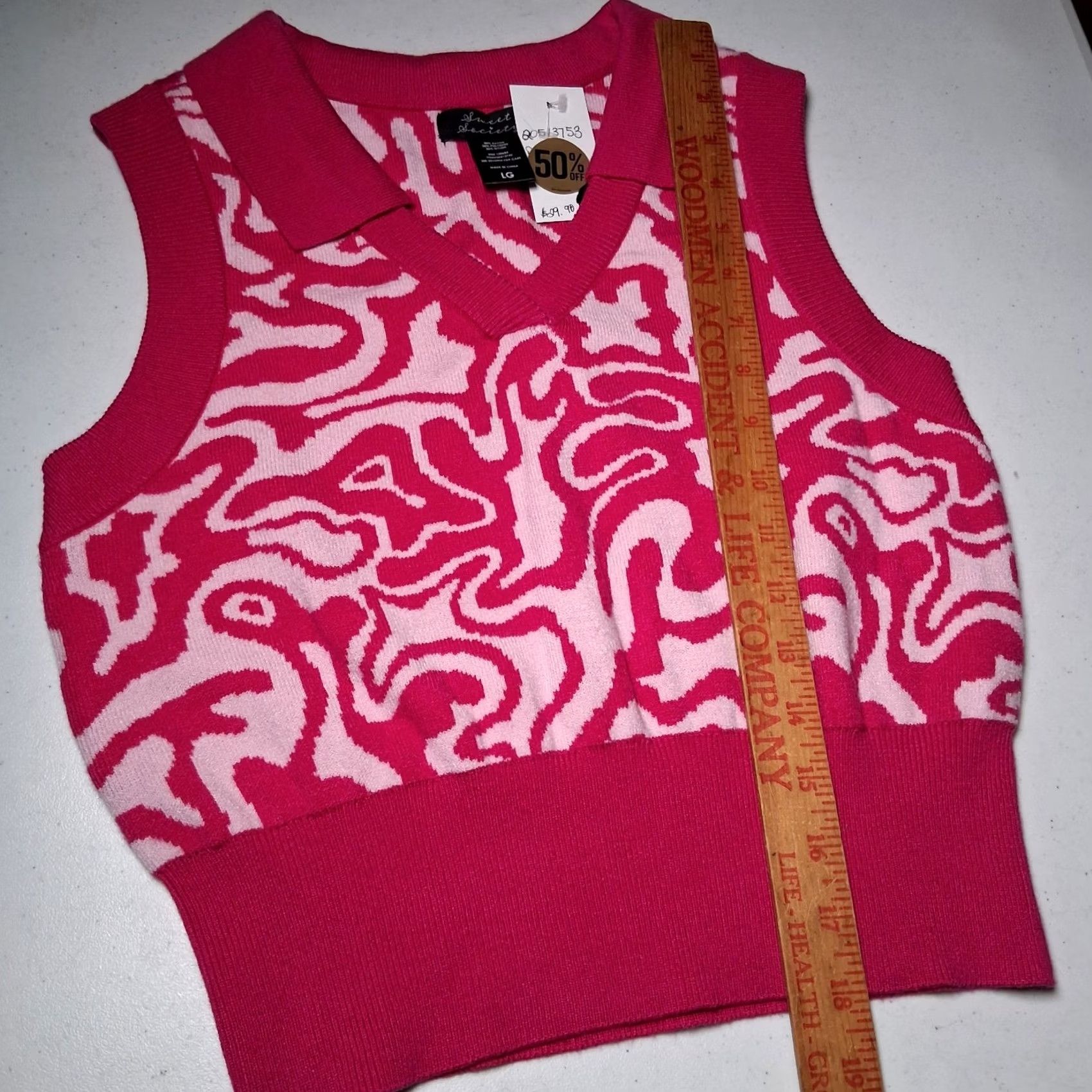 Hot Topic VINTAGE Hot Topic Sweater Vest Shirt Women L Pink Knit Sleeveless Collared Slim Retro Y2K Artsy Fun Academia Twee Barbiecore Size L / US 10 / IT 46 - 4 Thumbnail