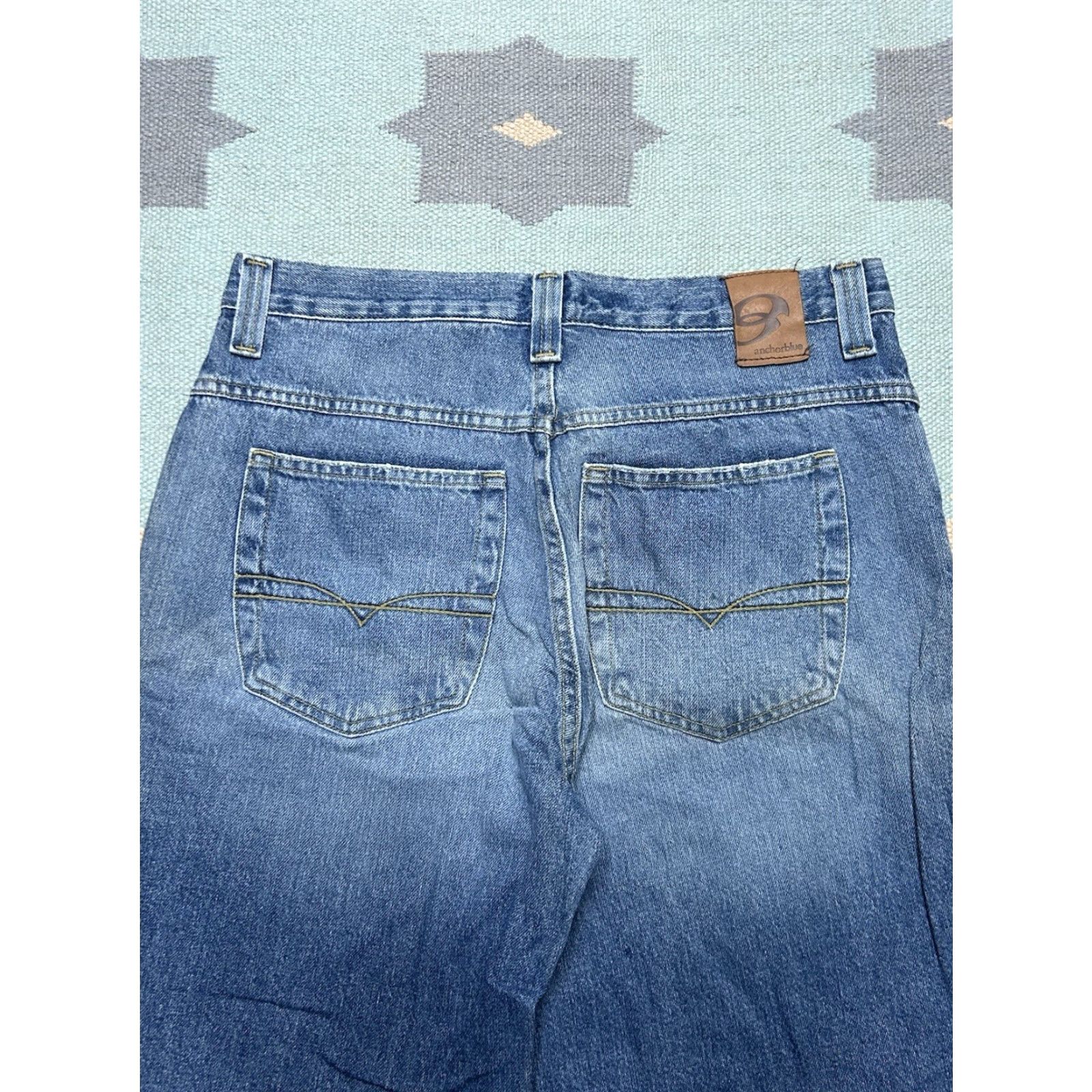 VINTAGE Anchor Blue Jeans Wide-Leg Baggy 32x32 Denim Hip Hop Men