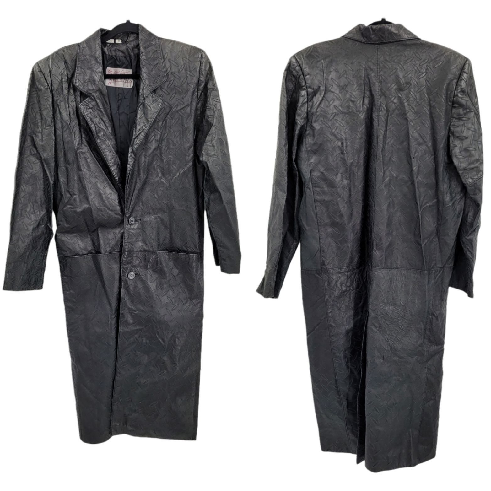 Vintage 80s Steampunk Black Leather Trench Coat Sz S Tread Embossed Size US S / EU 44-46 / 1 - 14 Thumbnail