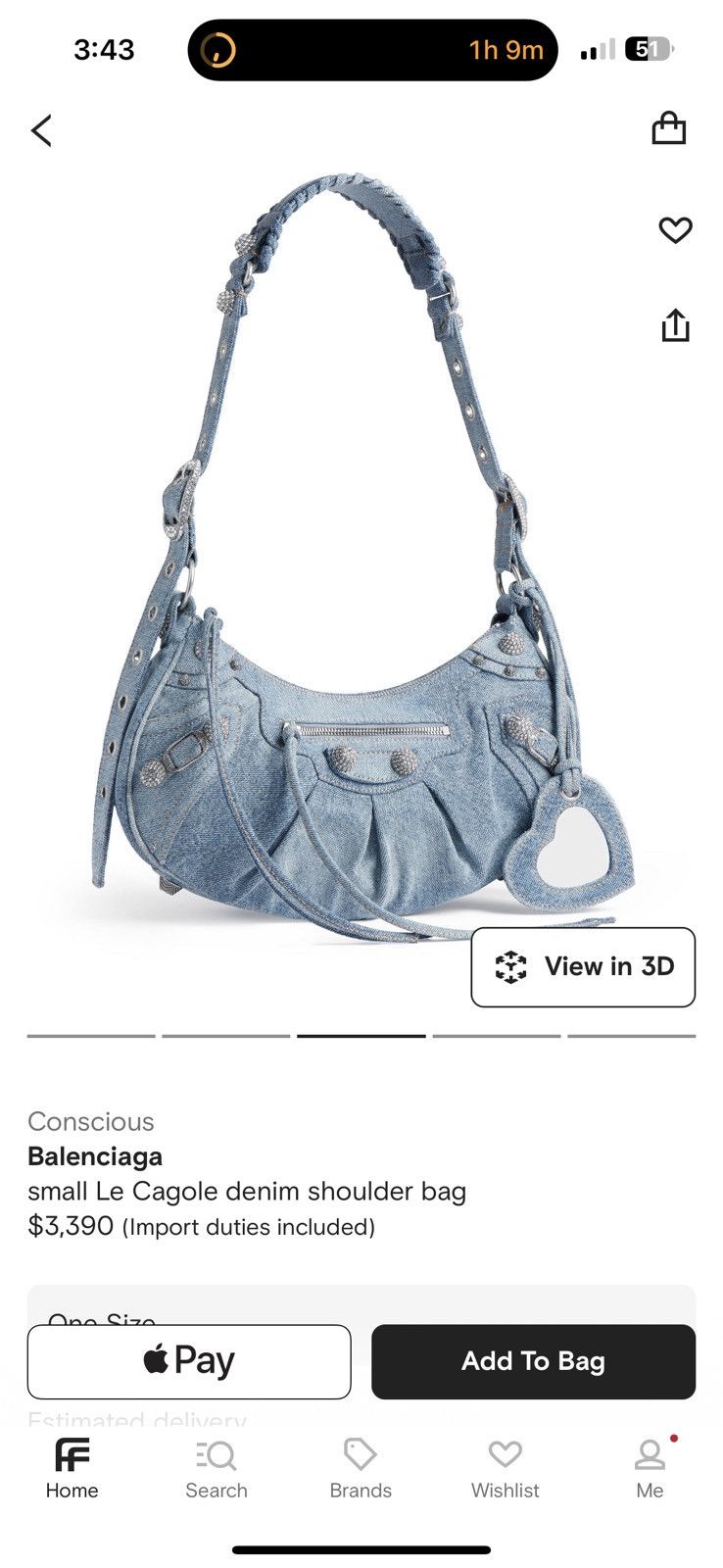 image of Balenciaga $3,390 Le Cagole Denim Crystal Embellished Bag in Blue, Women's