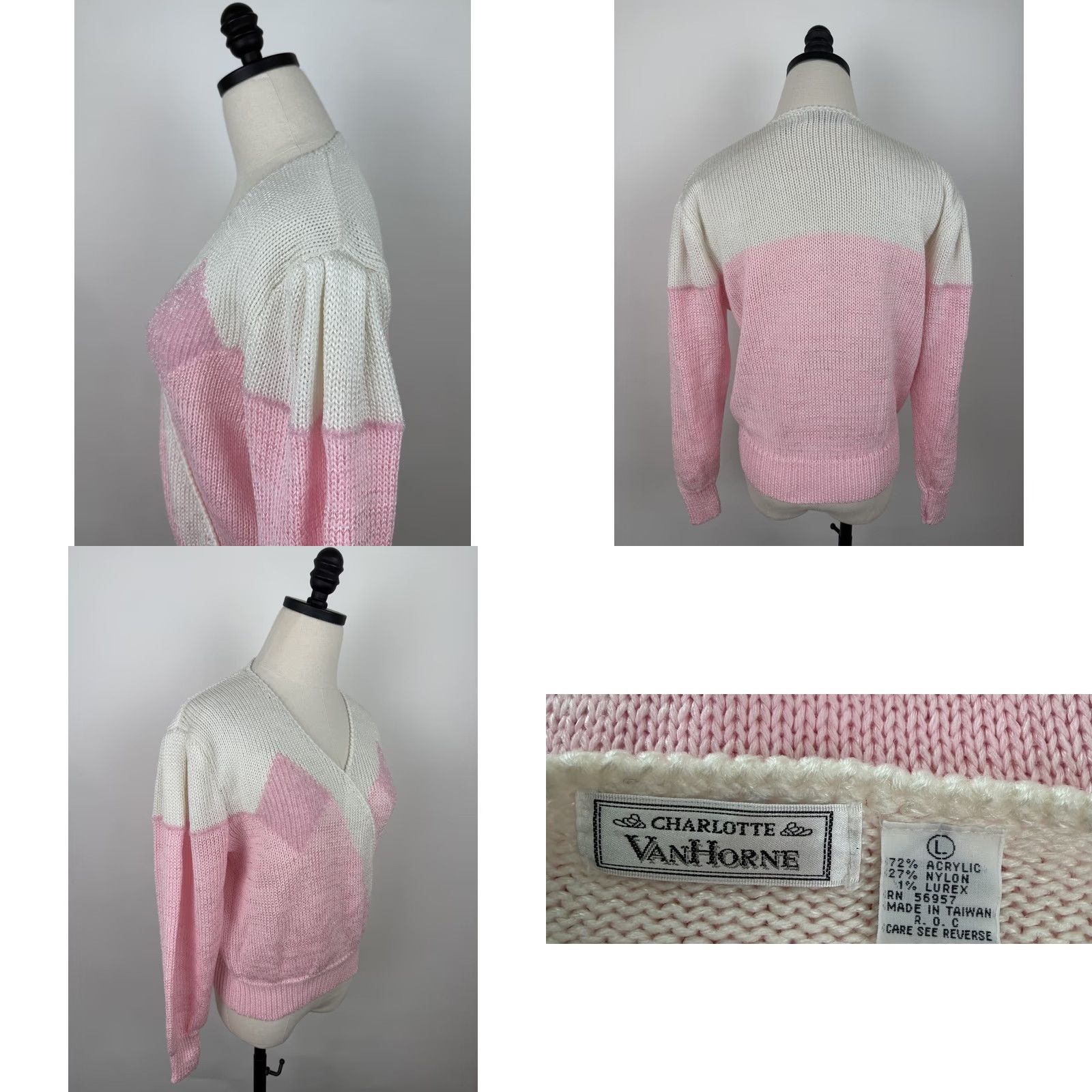 Pinko VINTAGE Charlotte VanHorne Sweater Pink 80s Surplice Knit Diamond Pullover Womens M Size M / US 6-8 / IT 42-44 - 8 Thumbnail
