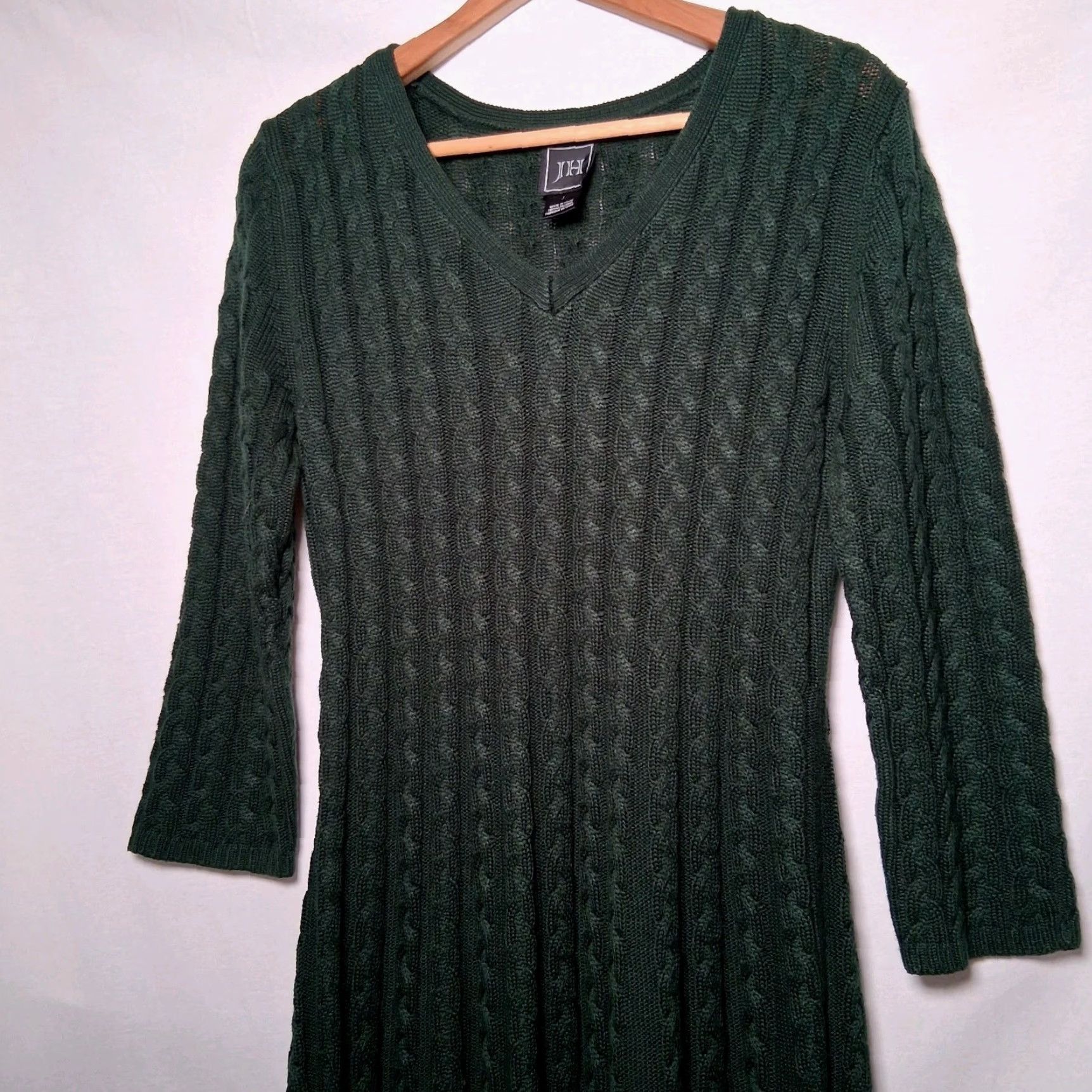 Vintage JH Jessica Howard Dress Large Hunter Green Cable Knit Long Sleeve Party Size L / US 10 / IT 46 - 4 Thumbnail