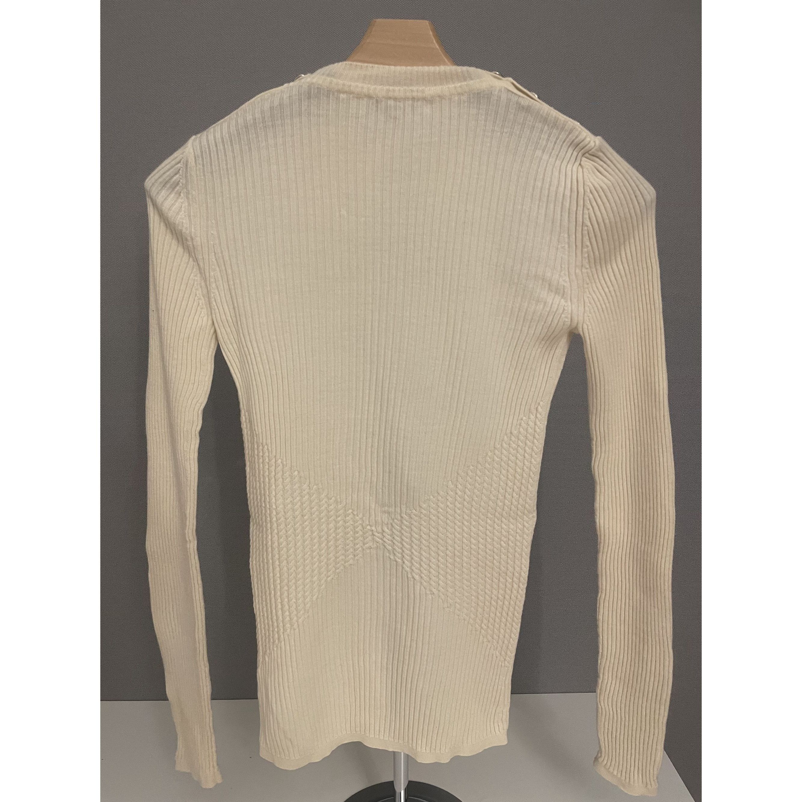 Chanel Chanel Cream Ribbed Knit Sweater With Button Shoulder Detail Size XXS / US 00 / IT 34 - 2 Thumbnail