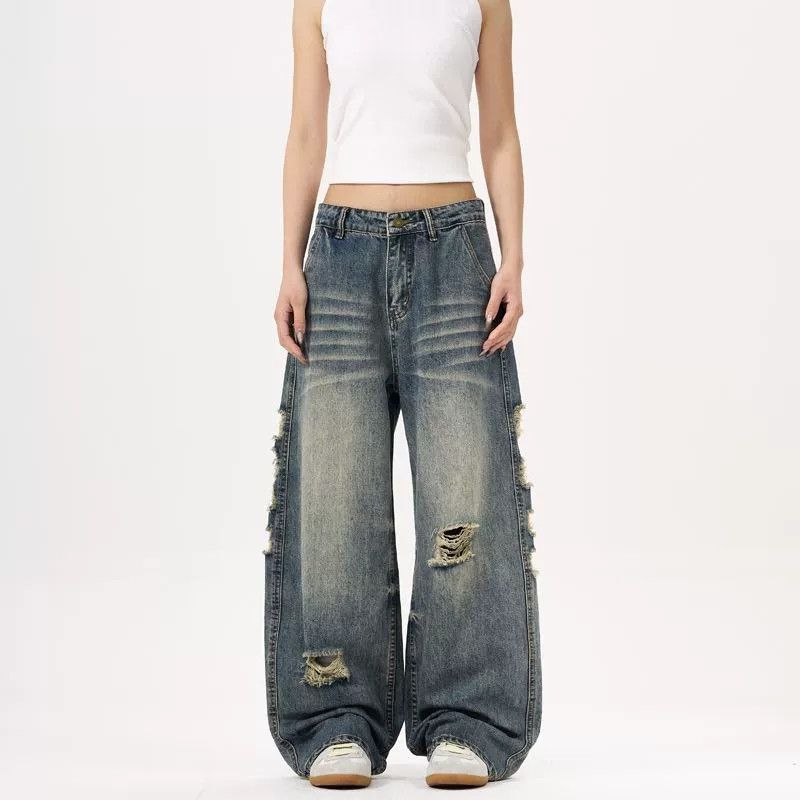 American high street washed retro ripped scimitar jeans