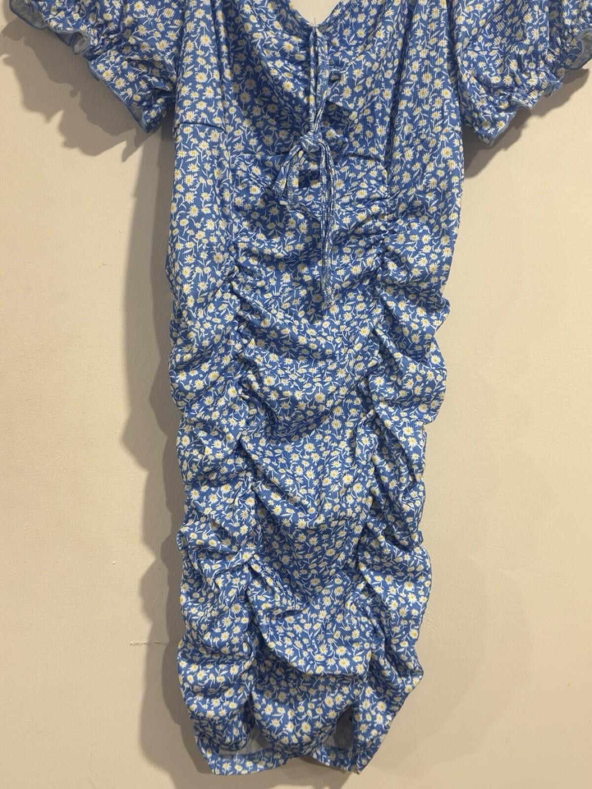 Other Ditsy Sweetheart Neck Puff Slve Tie Front Ruched Bodycon Drs Size XL / US 12-14 / IT 48-50 - 8 Thumbnail