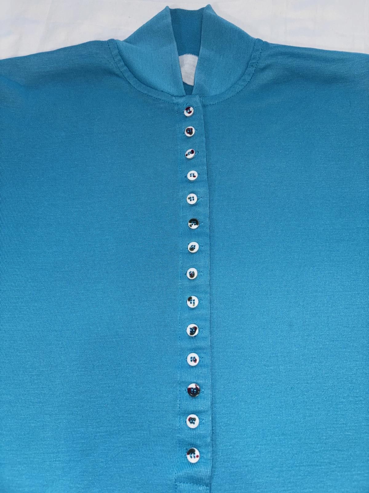 Designer Stylish Turquoise Short Sleeve Button-Up Shirt Size S / US 4 / IT 40 - 2 Thumbnail