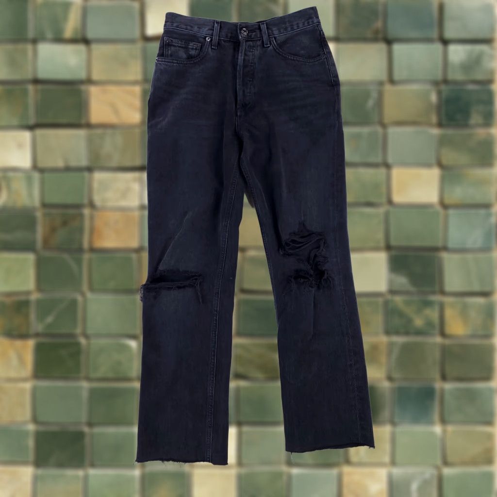 Agolde AGOLDE Lana Jeans Distressed Black Womens 29 (29 x 26.5 Actual) Jeans Womens 29 Black Distressed Straight Size 29" - 1 Thumbnail