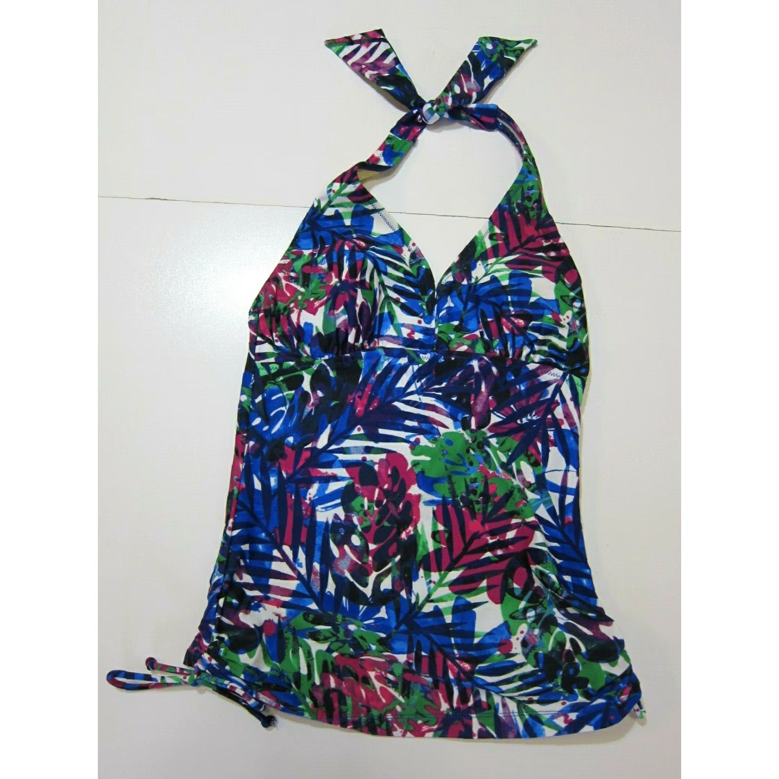 Vintage Relativity Hawaiian Floral Padded Halter Tankini Swim Top Size 8 Women Pink Green Blue Size M / US 6-8 / IT 42-44 - 4 Thumbnail