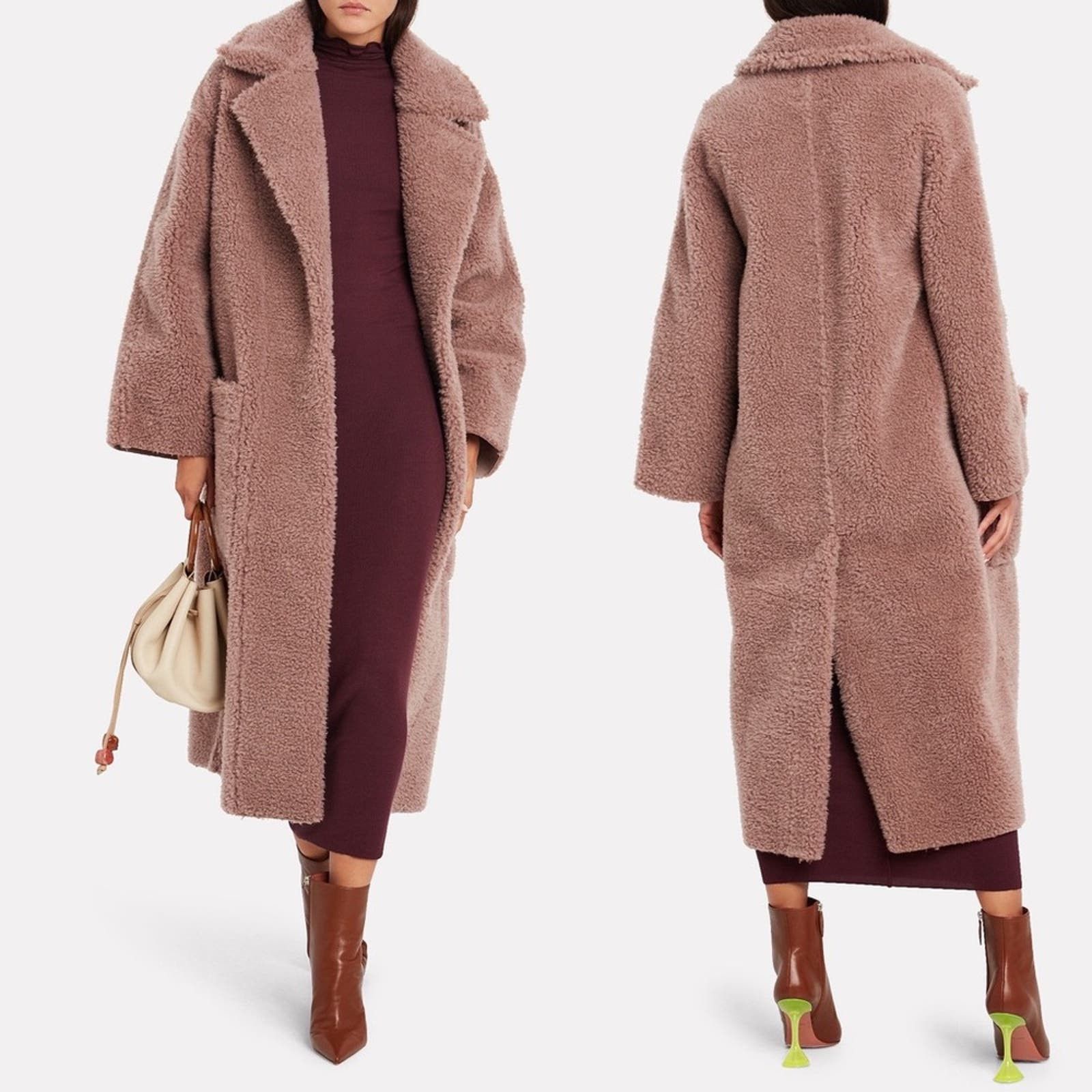 image of Zara Nanushka Imogene Faux Fur Teddy Oversized Wool Blend Coat L in Pink, Women's (Size Large)