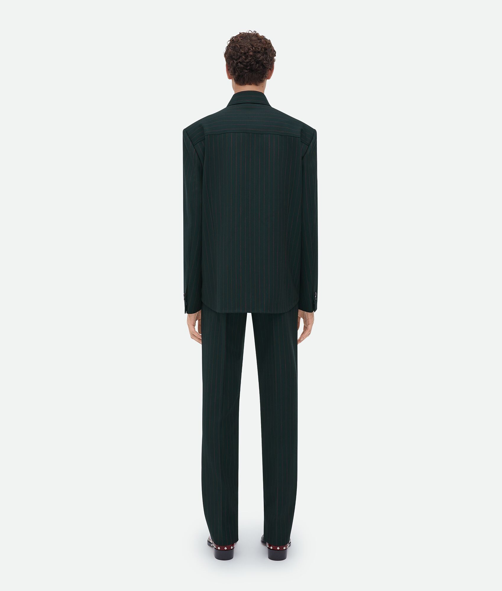 Bottega Veneta o1n1vont1224 Wool Pinstripe Shirt Jacket in Dark Green Size US S / EU 44-46 / 1 - 3 Thumbnail