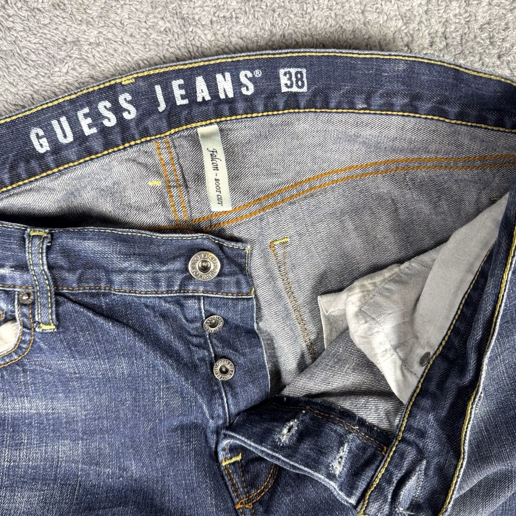 Guess VINTAGE Guess Jeans Falcon Jeans Mens 38x32 LA Whisker Bootcut Dark Blue Denim Y2K Baggy Jeans Mens Regular 38 Blue City Classic Mens Size US 38 / EU 54 - 7 Thumbnail