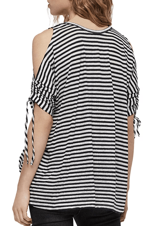 Allsaints ALL SAINTS Harper Striped Cold-Shoulder Tee Navy / White XS Size XS / US 0-2 / IT 36-38 - 2 Thumbnail