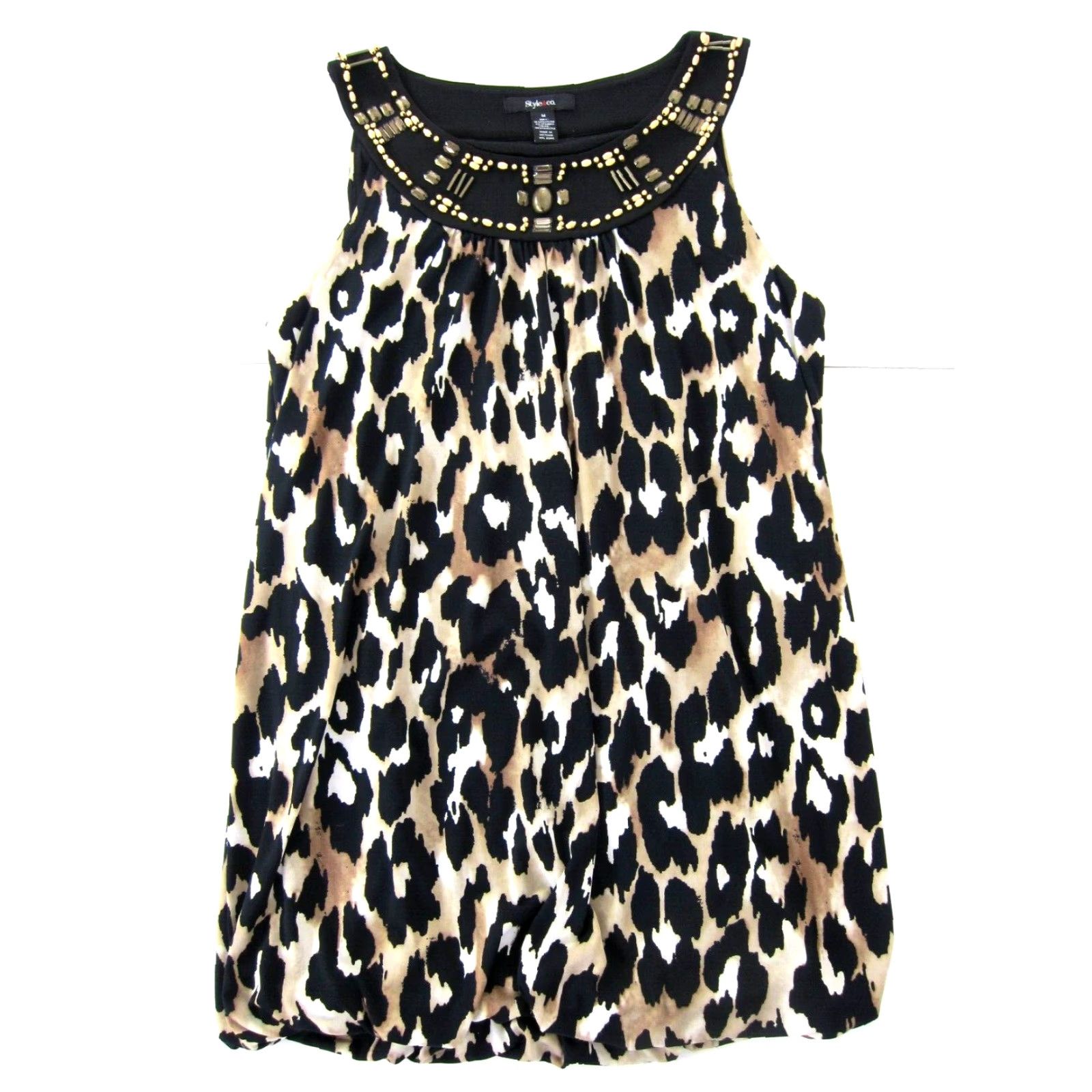 Vintage VINTAGE Style & Co. Black Brown Leopard Cheetah Stretch Beaded Tank Tunic Dress Medium Size M / US 6-8 / IT 42-44 - 2 Thumbnail