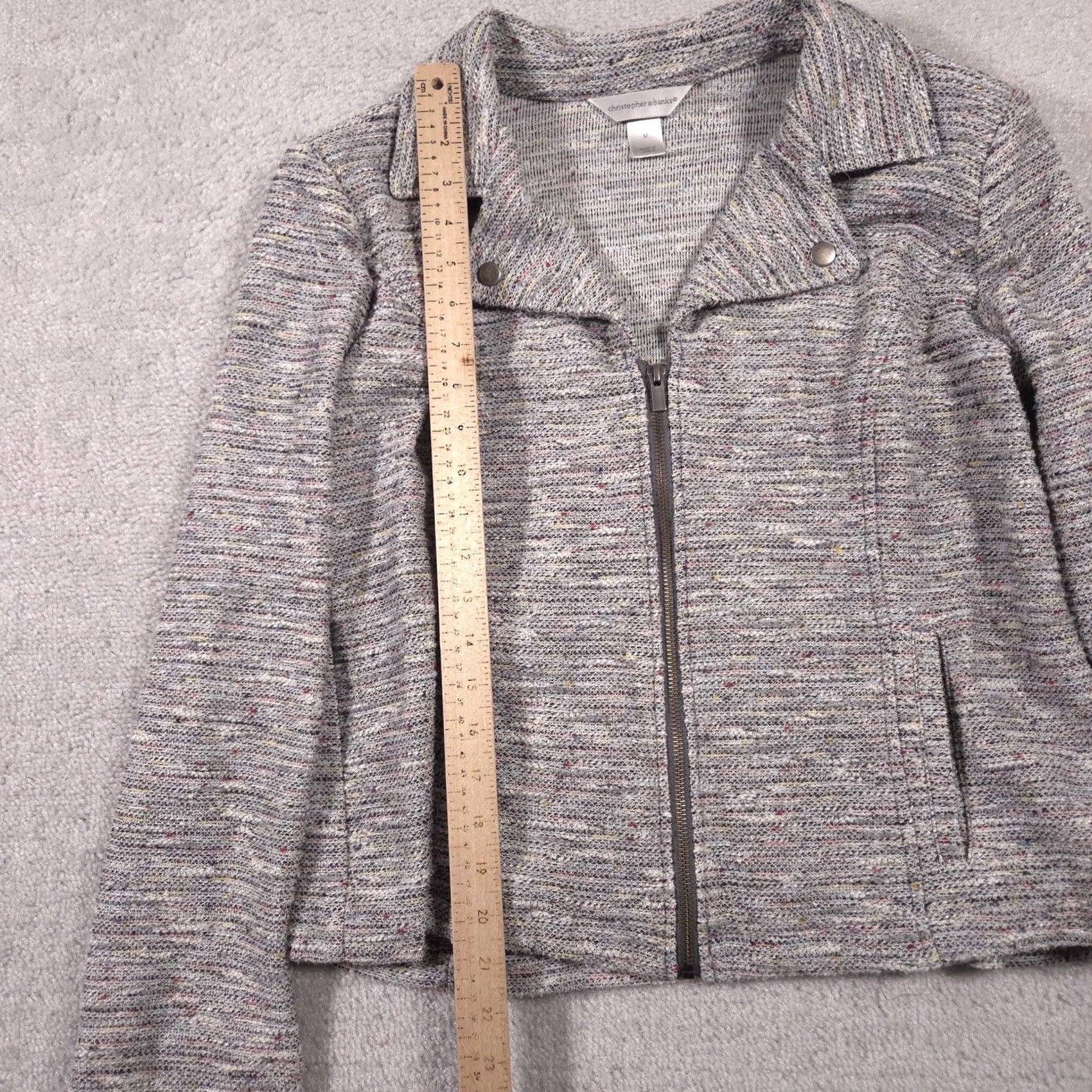 Vintage Christopher & Banks Jacket Womens M Gray Knit Moto Zip Snap Lapel Pockets Size M / US 6-8 / IT 42-44 - 7 Thumbnail